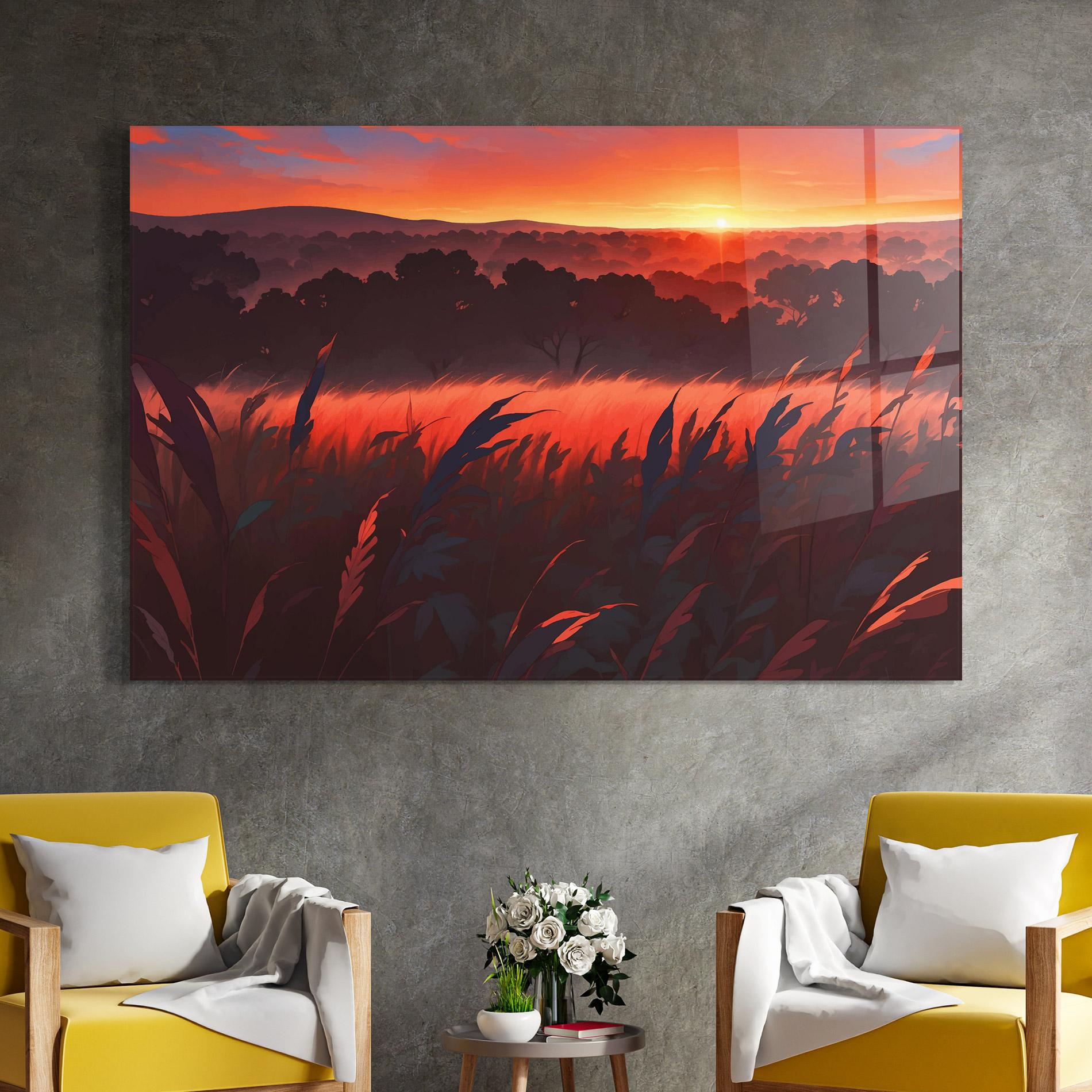 Tablou Sticla Sunset Red Field mockup 4
