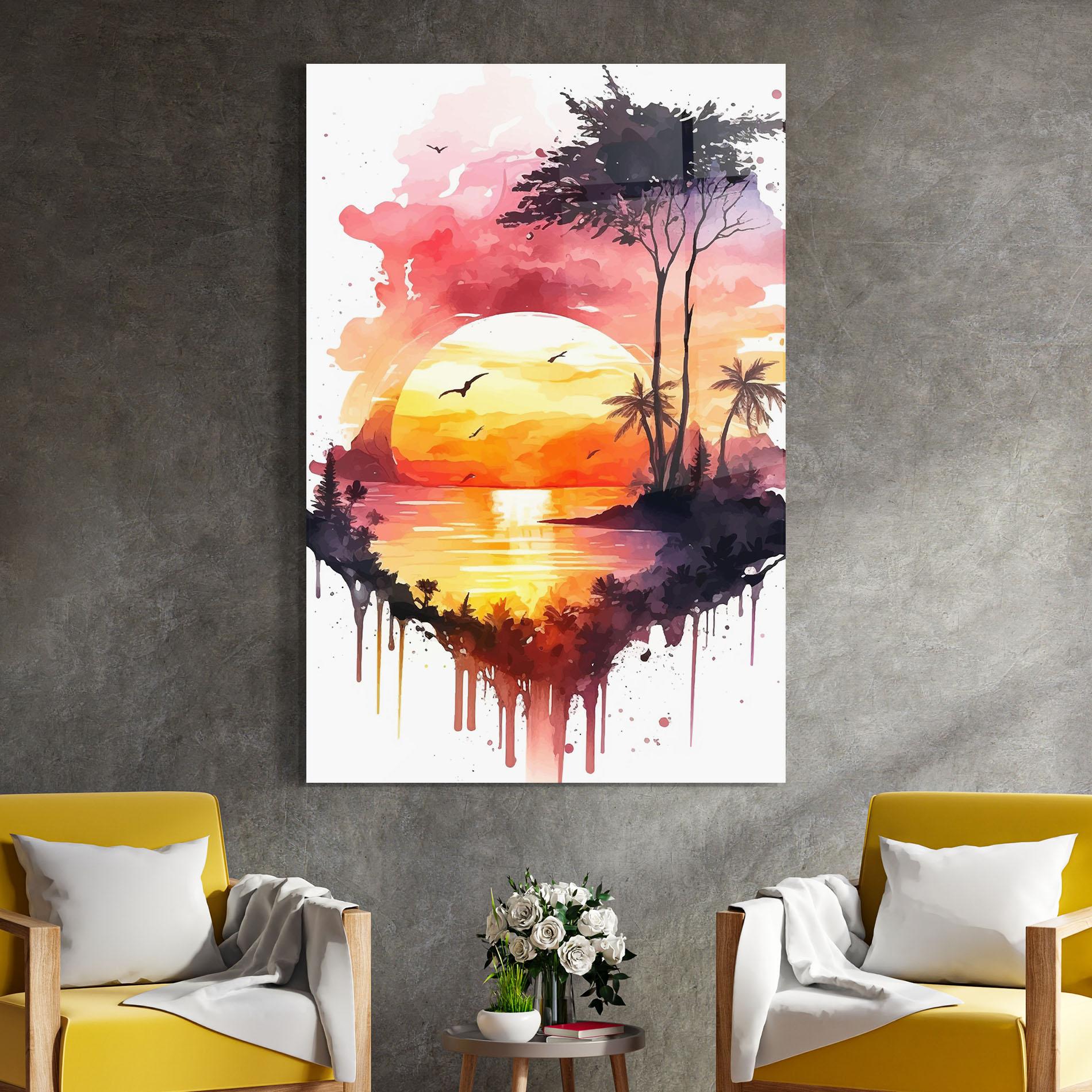 Tablou Sticla Purple Sunset Art mockup 4