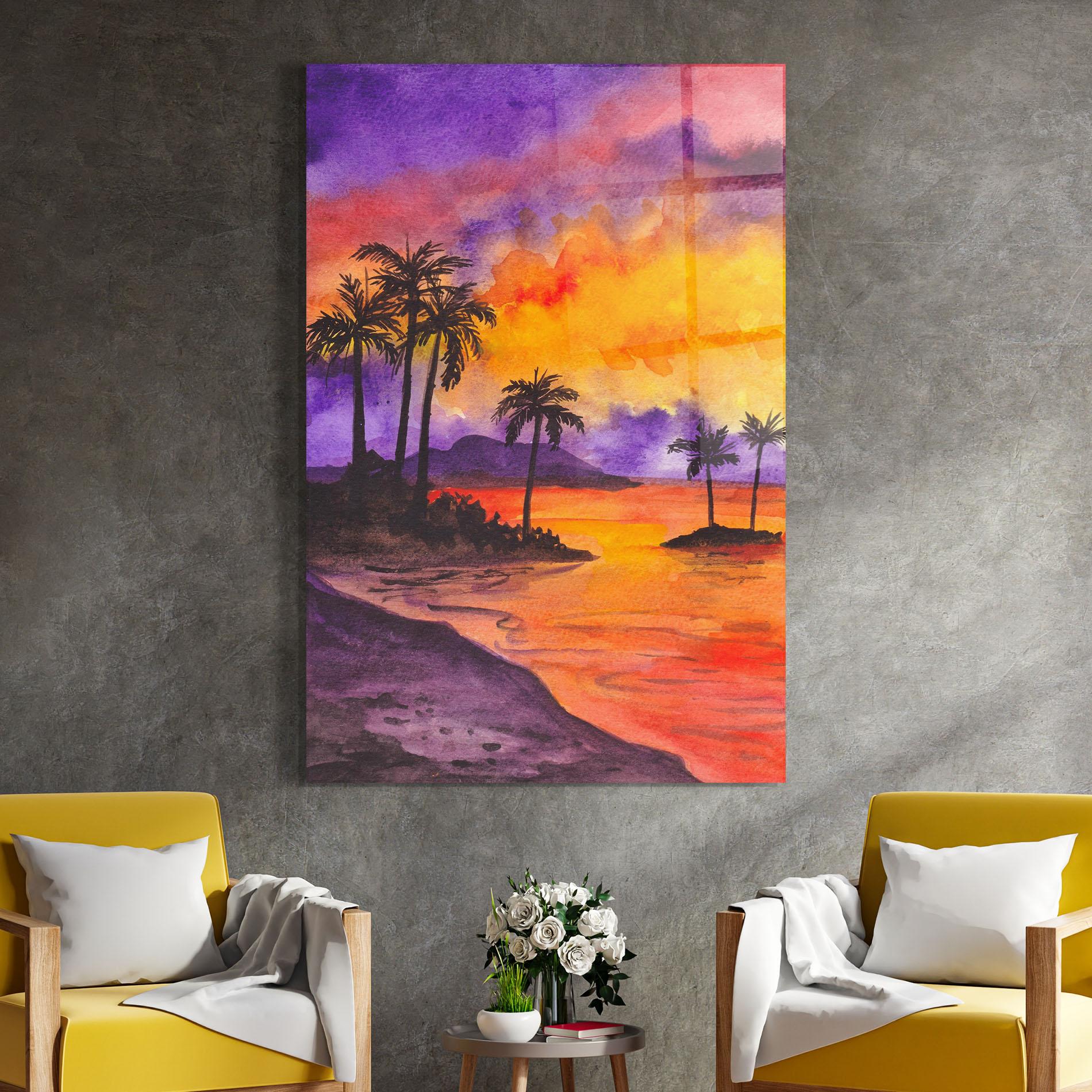 Tablou Sticla Sunset Watercolor Painting mockup 4