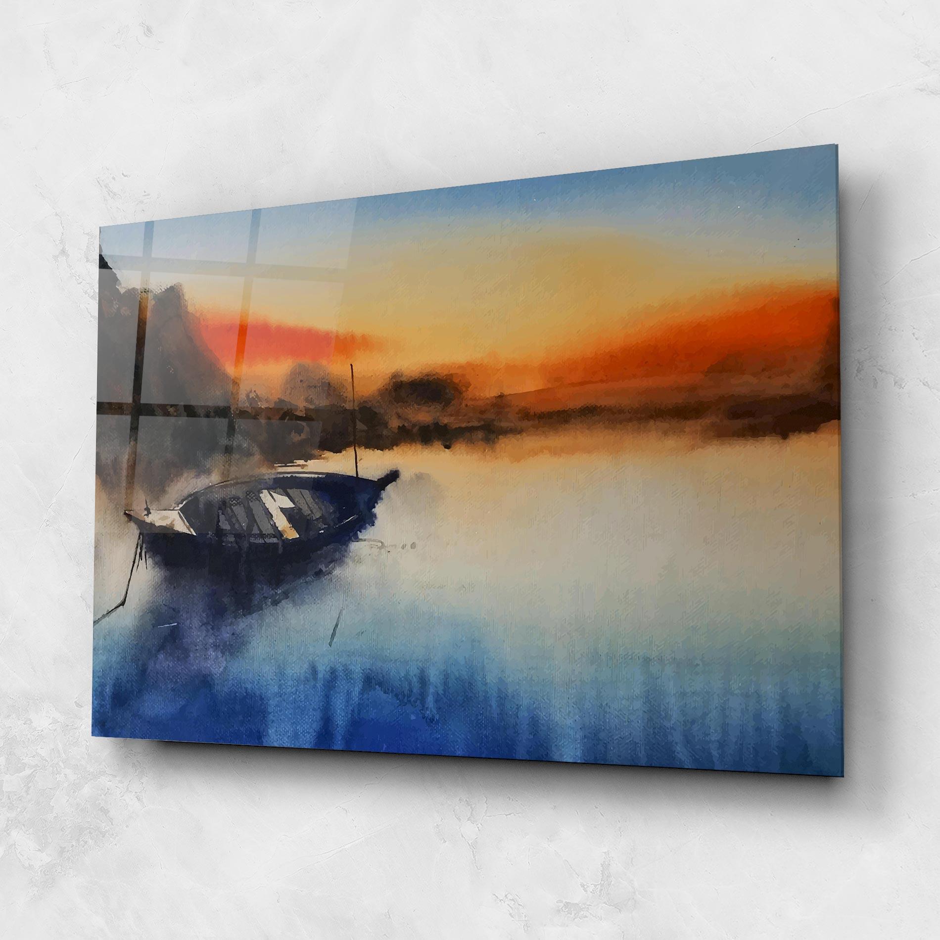 Tablou Sticla Boat Sunset mockup 1