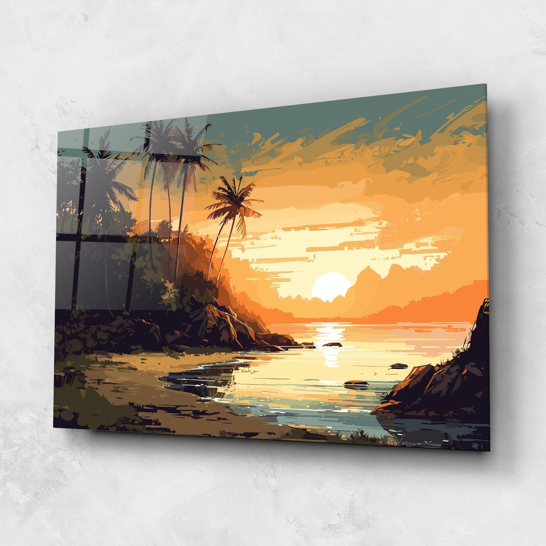 Tablou Sticla Green Yellow Sunset mockup 1