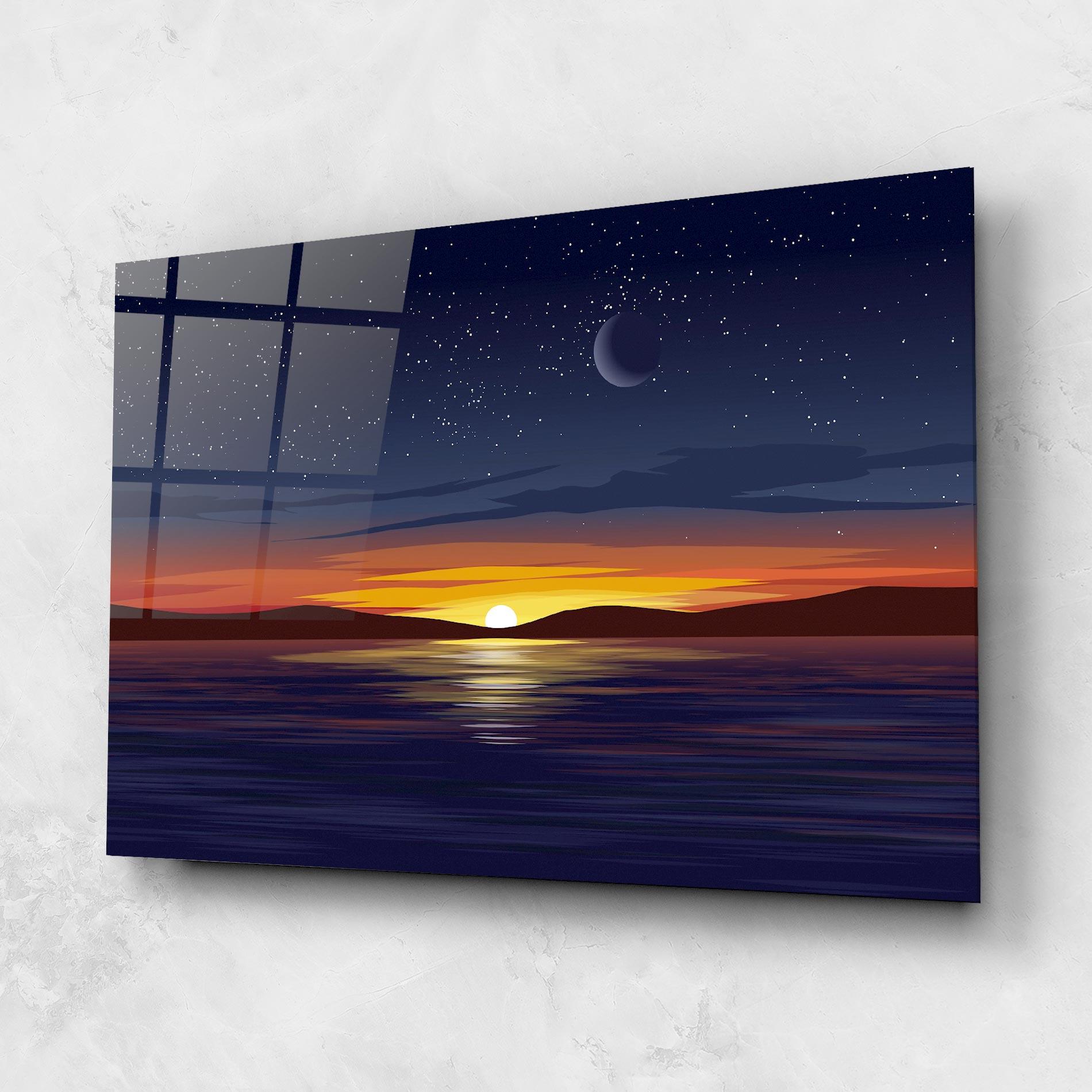 Tablou Sticla Ocean Moon Sunset mockup 1