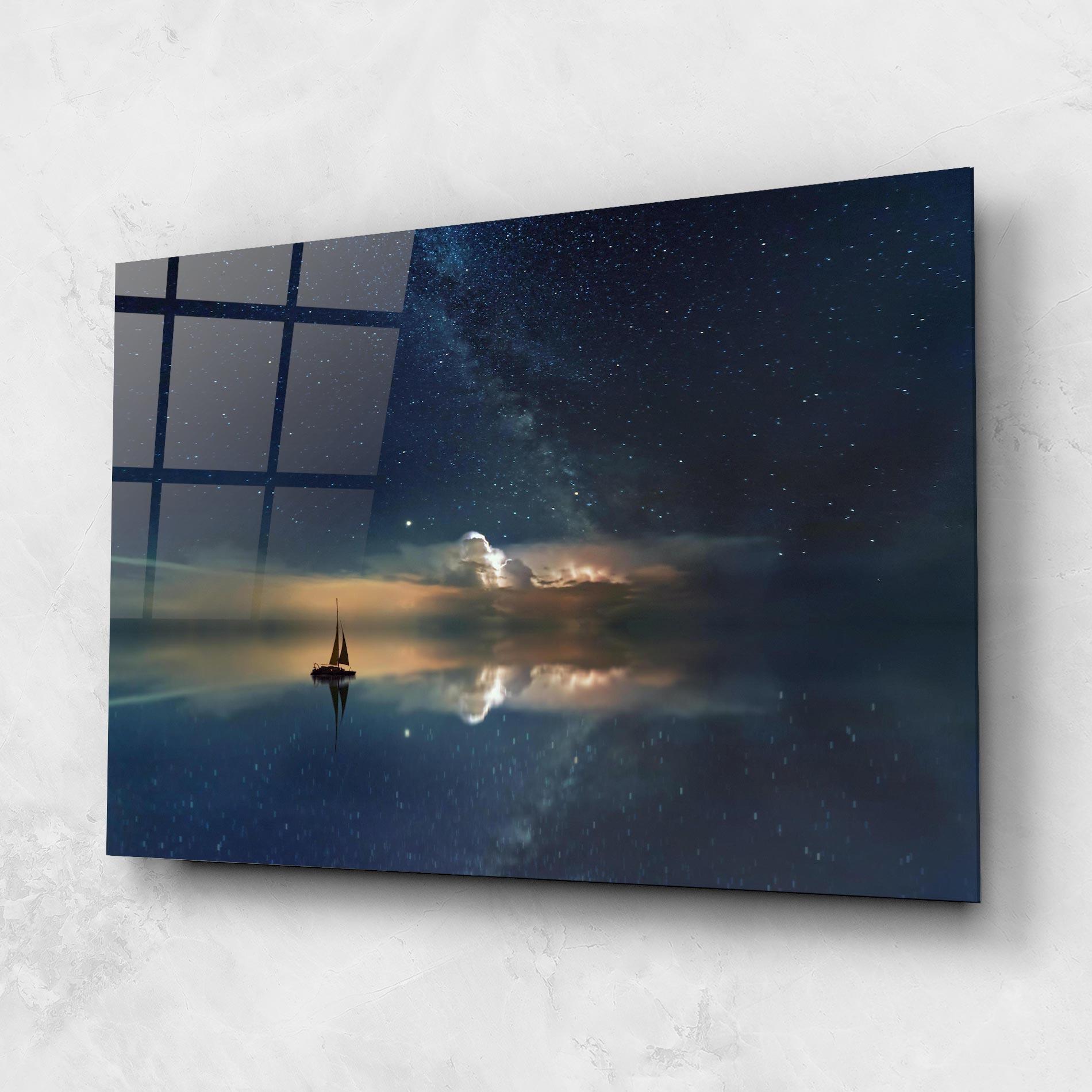 Tablou Sticla Sky Boat mockup 1