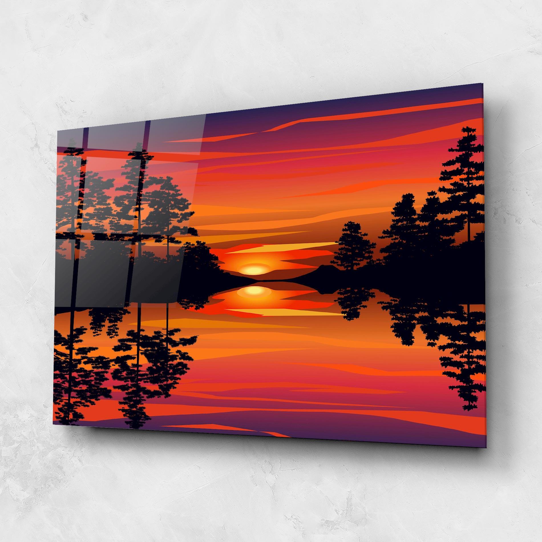Tablou Sticla Sunset Forest Reflection mockup 1