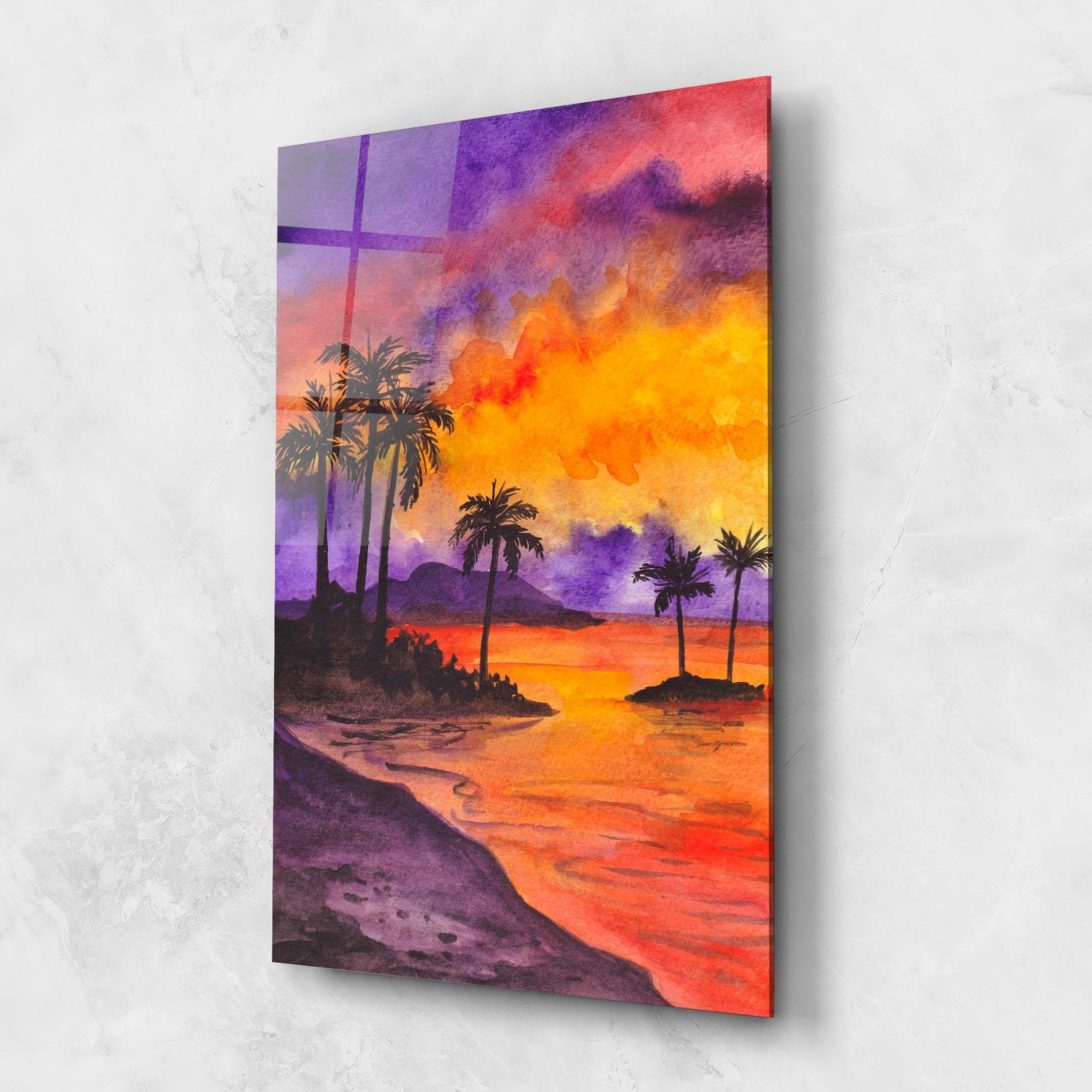 Tablou Sticla Sunset Watercolor Painting mockup 1