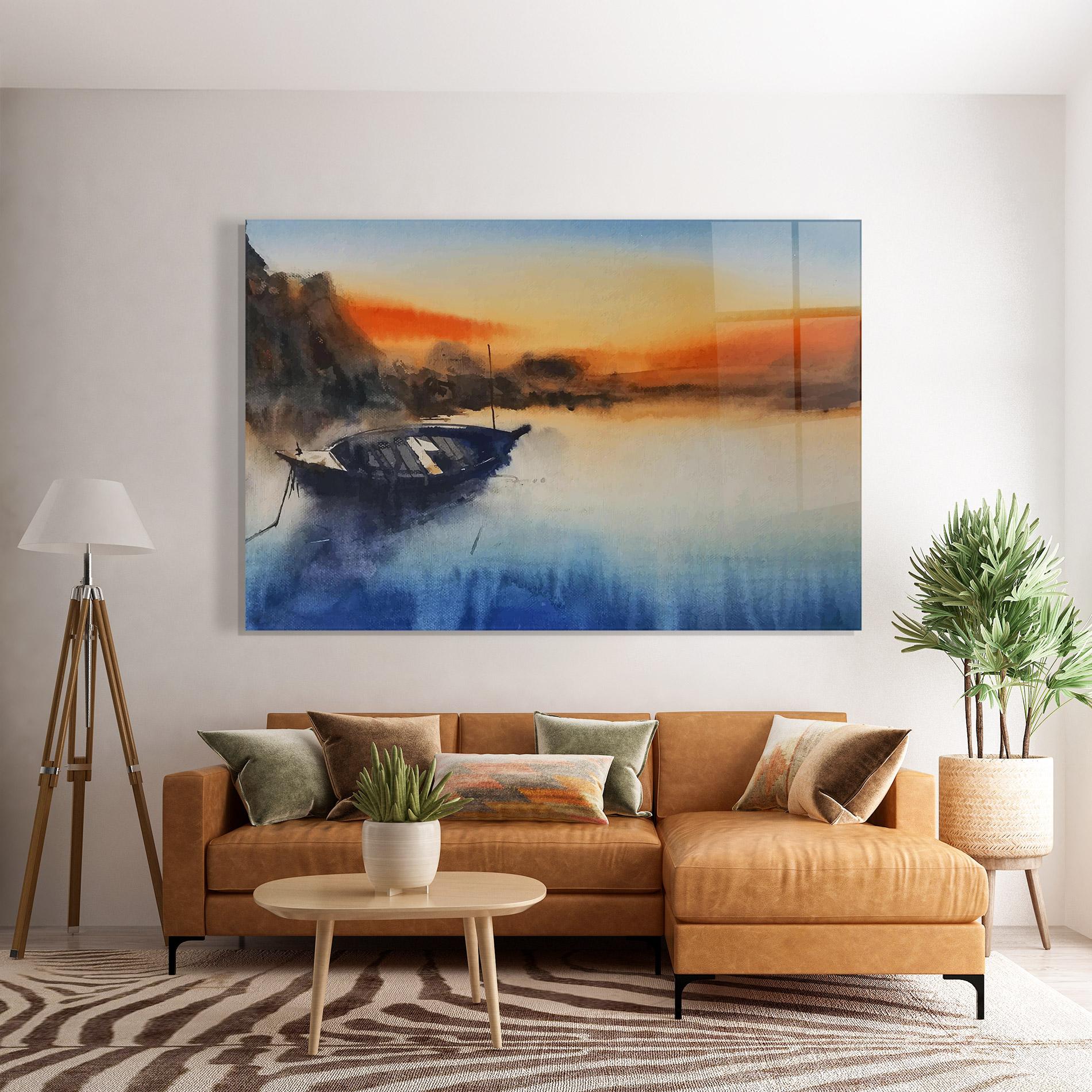 Tablou Sticla Boat Sunset mockup 7