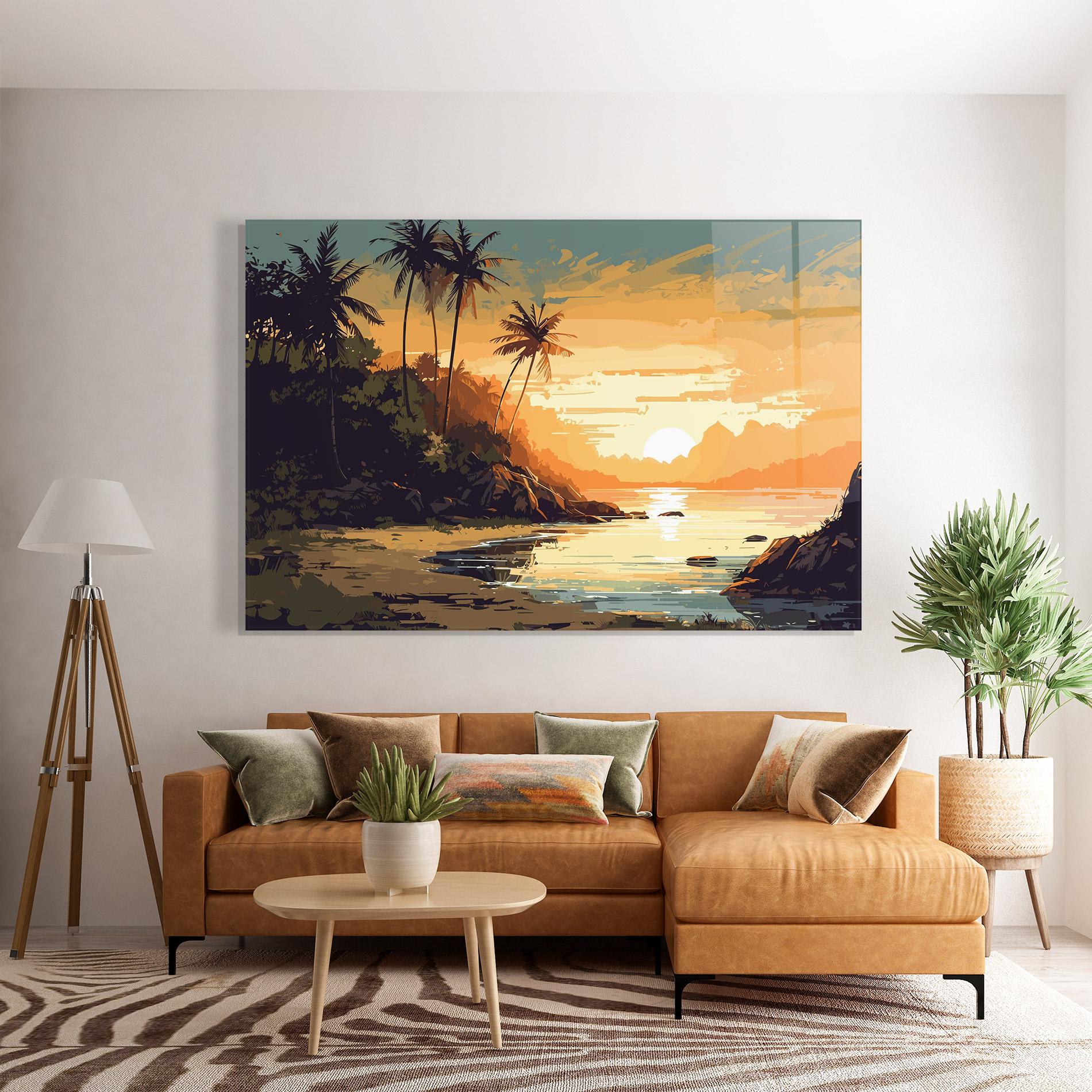 Tablou Sticla Green Yellow Sunset mockup 7