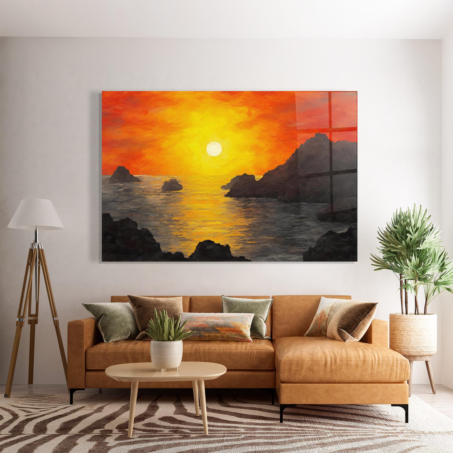 Tablou Sticla Mountains Rocks Painting mockup 7