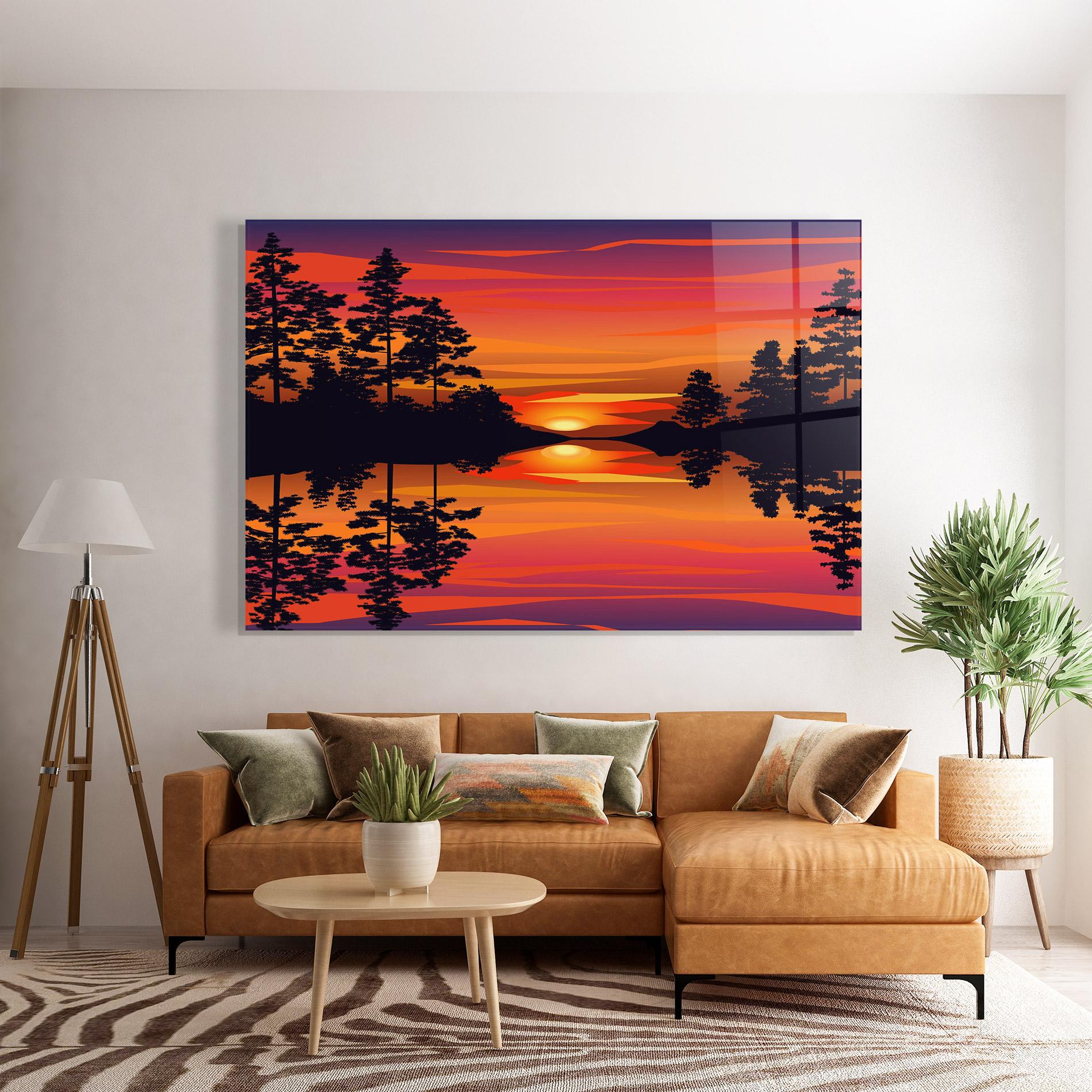 Tablou Sticla Sunset Forest Reflection mockup 7