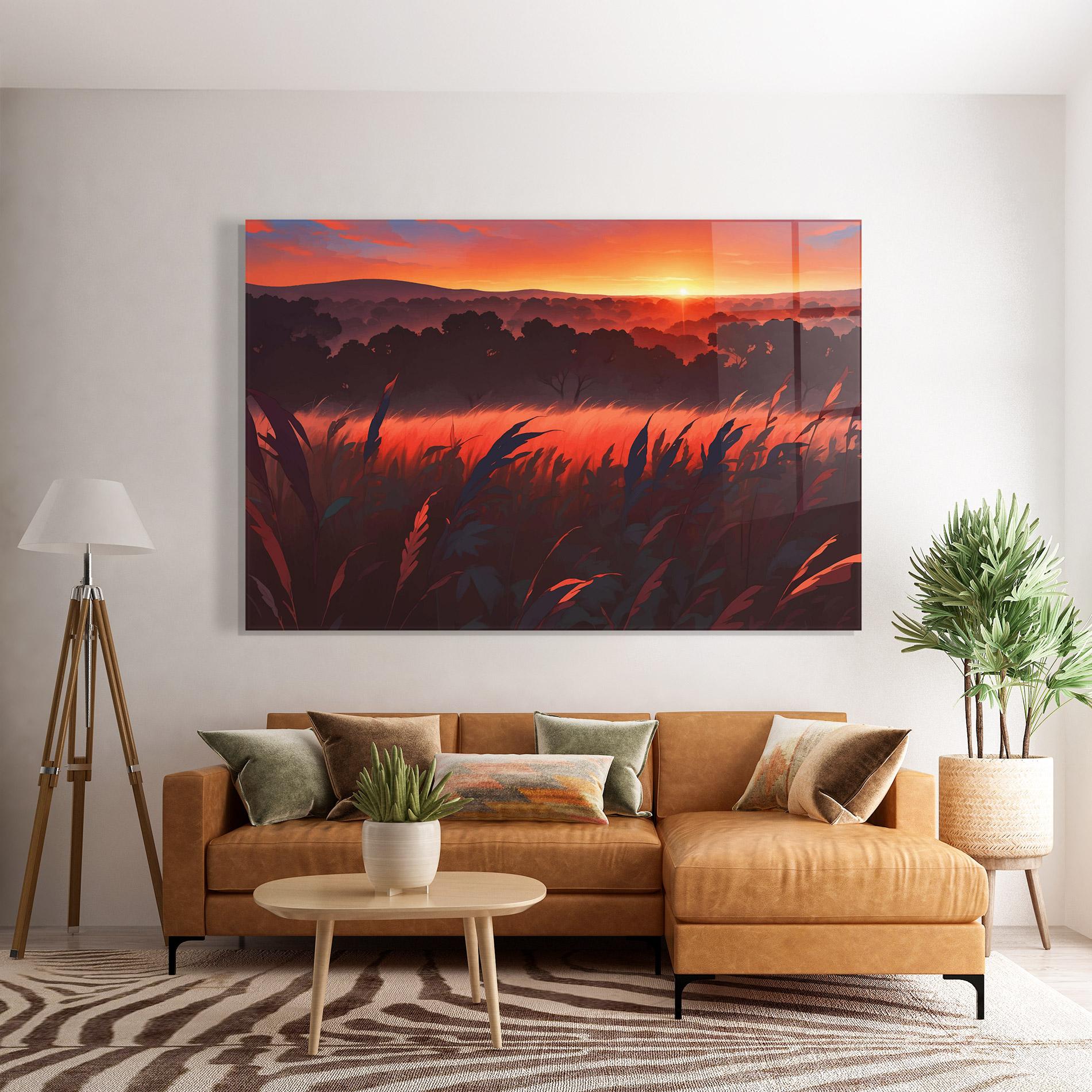 Tablou Sticla Sunset Red Field mockup 7