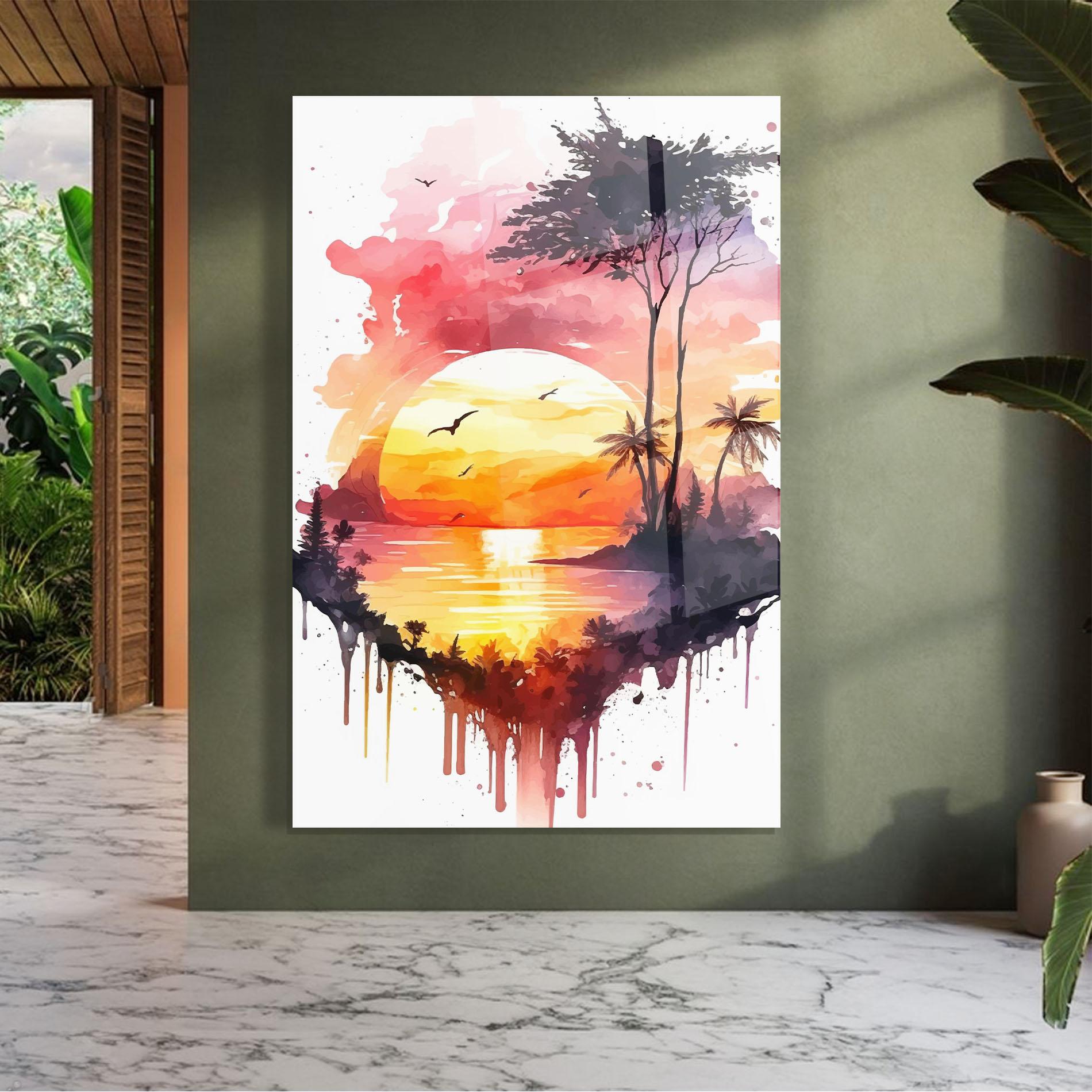 Tablou Sticla Purple Sunset Art mockup 7