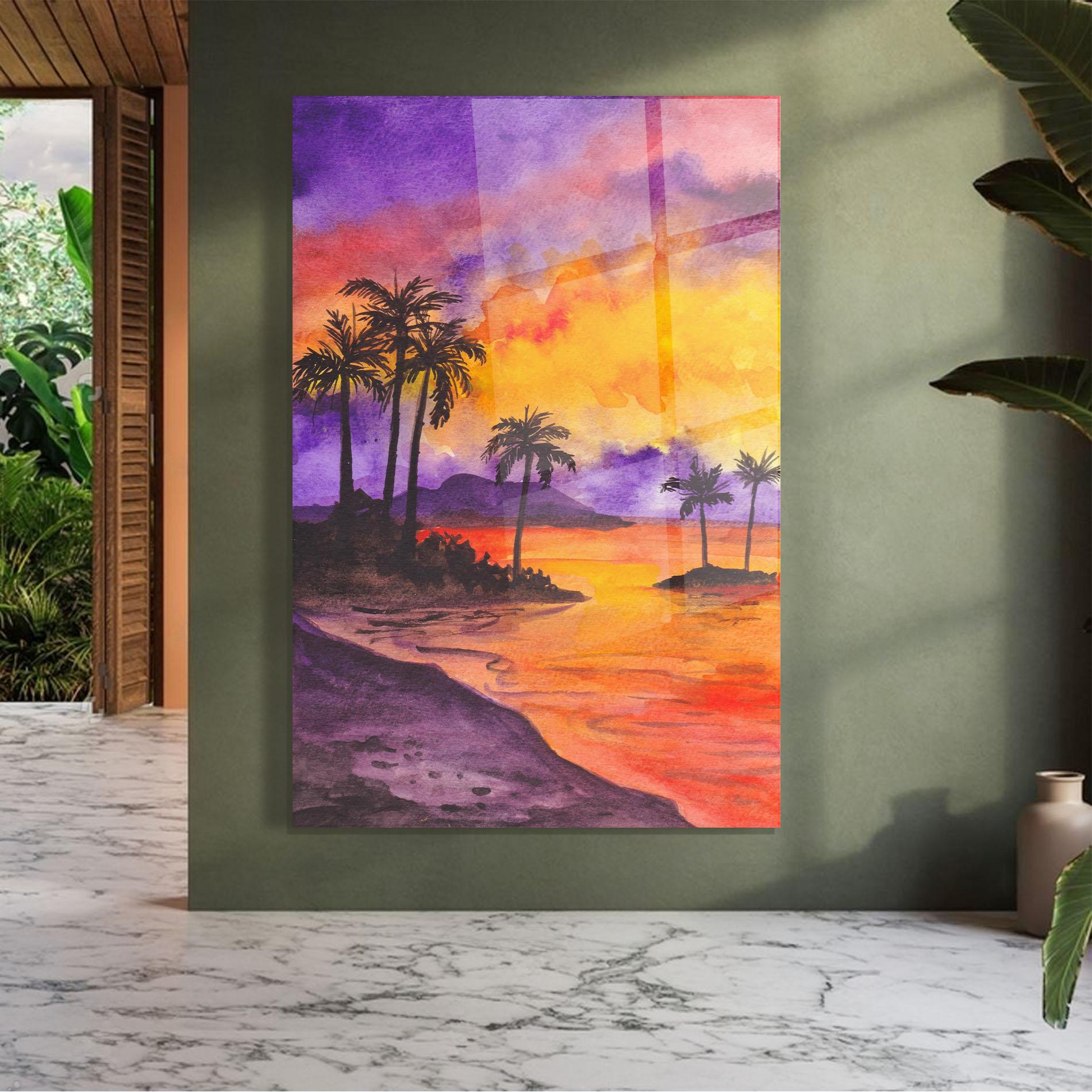 Tablou Sticla Sunset Watercolor Painting mockup 7