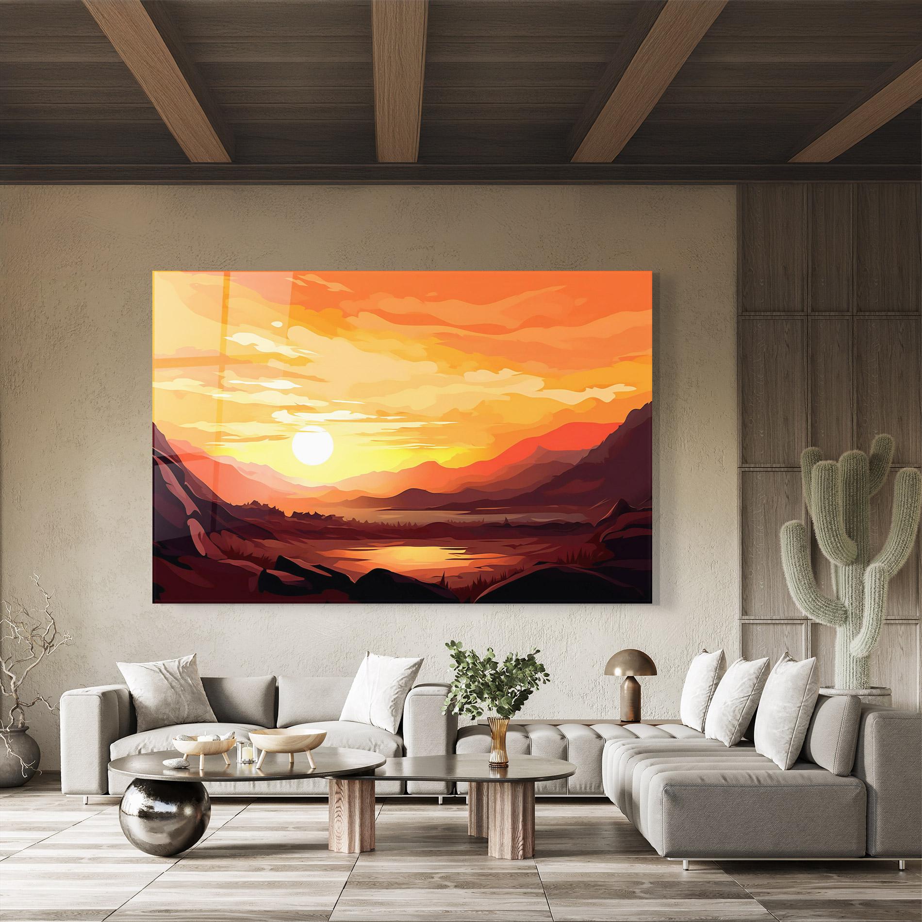 Tablou Sticla Beautiful Sunset Illustration mockup 8