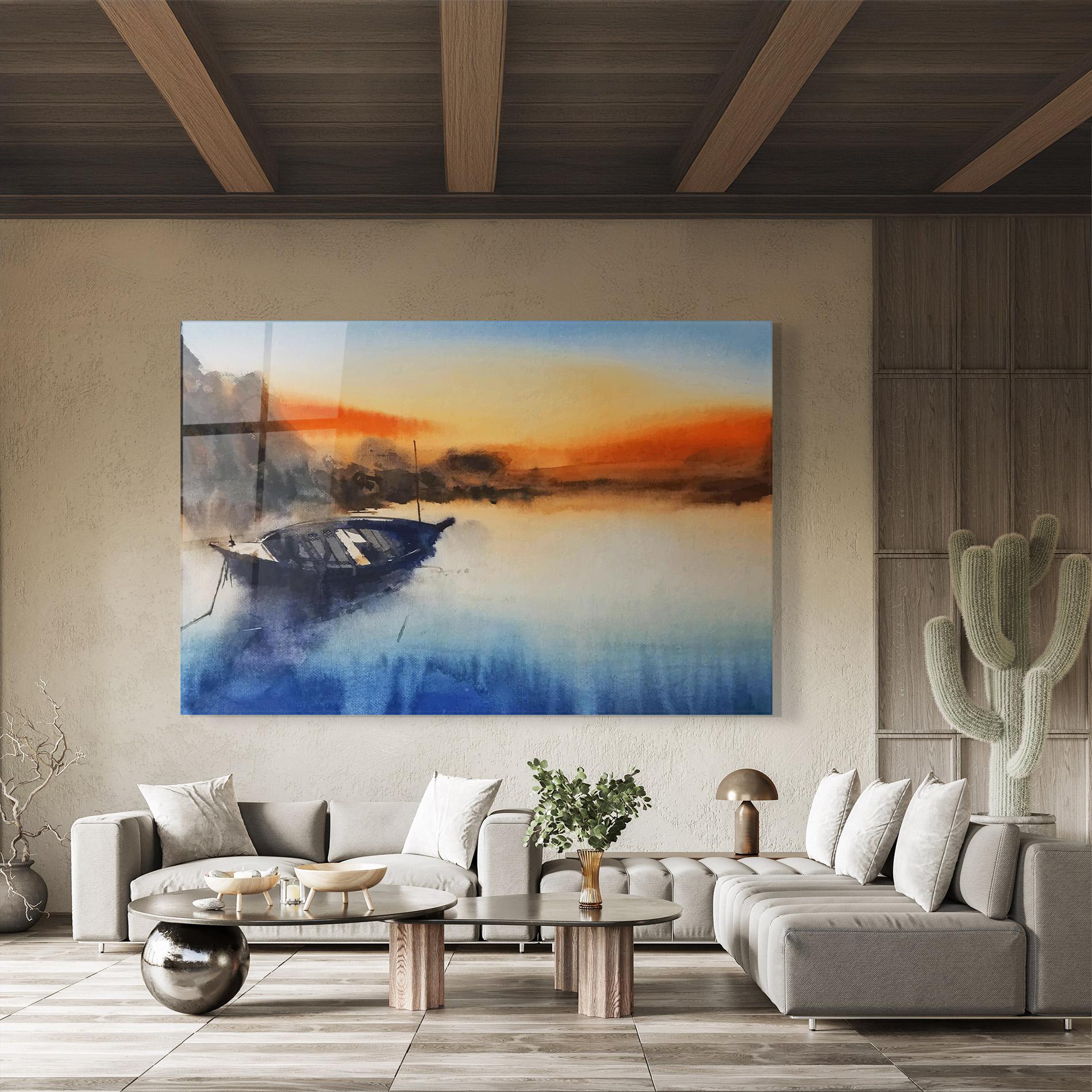 Tablou Sticla Boat Sunset mockup 8