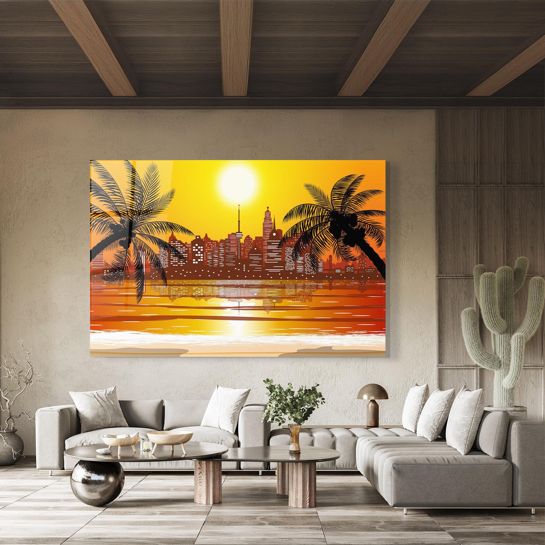 Tablou Sticla City Sunrise View mockup 8