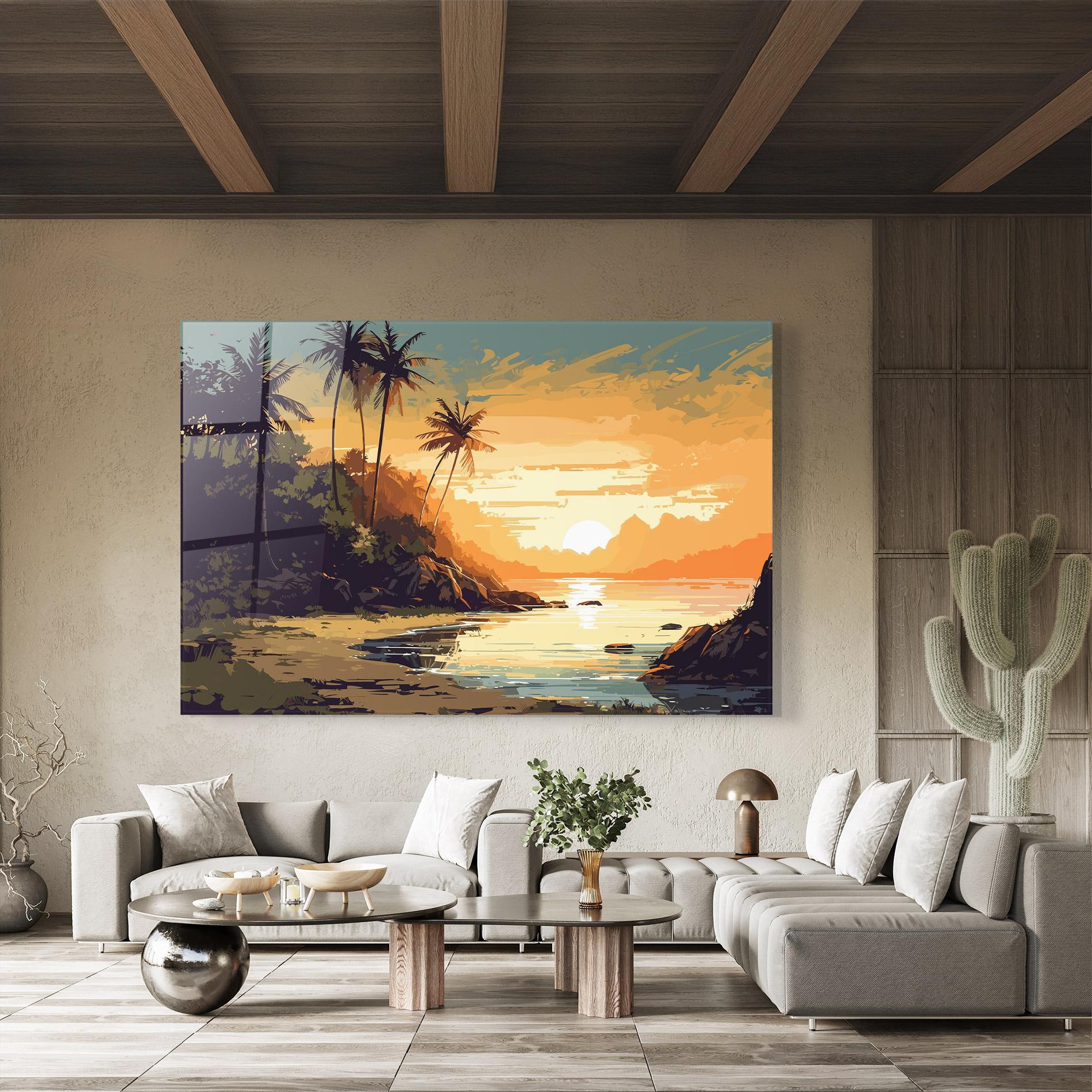 Tablou Sticla Green Yellow Sunset mockup 8