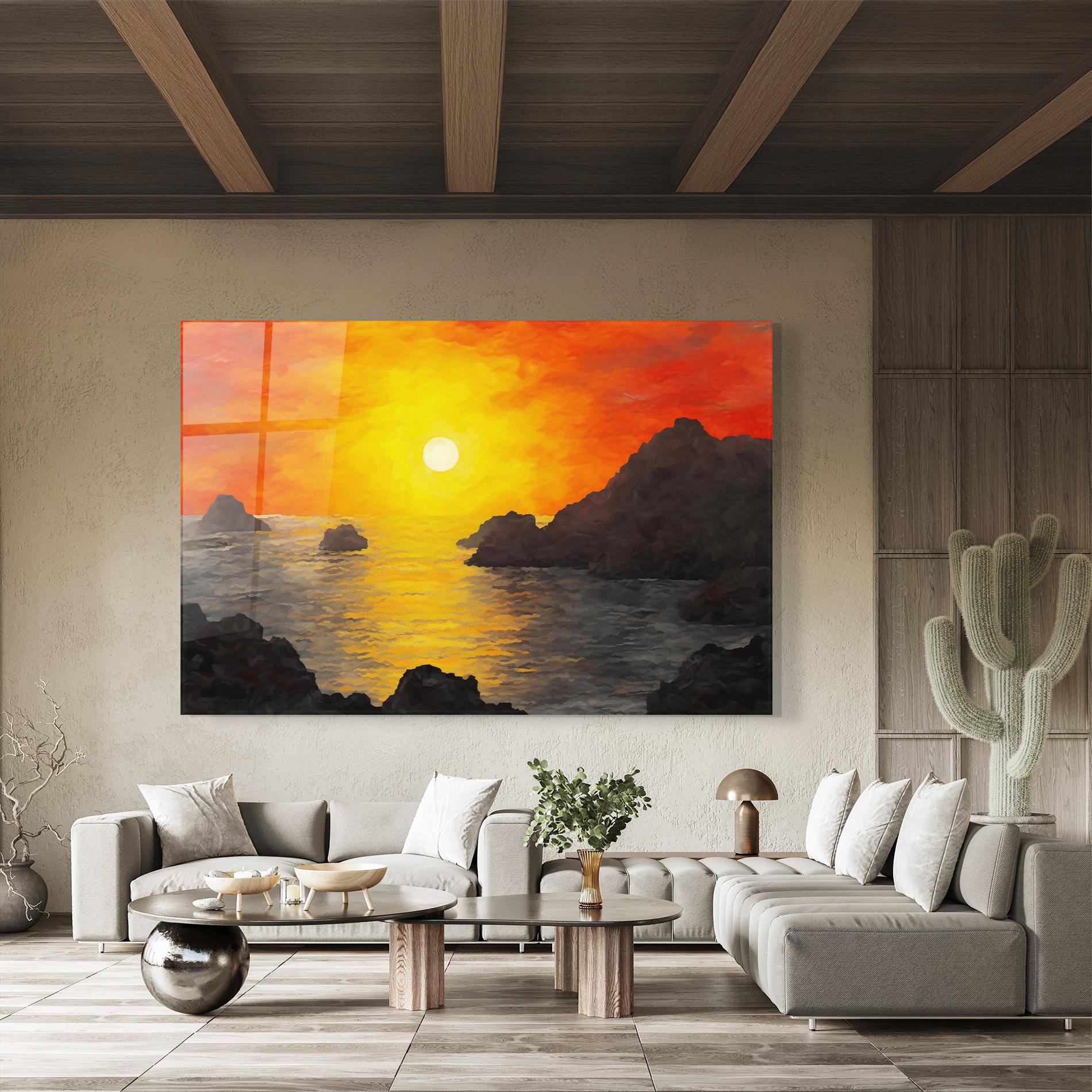 Tablou Sticla Mountains Rocks Painting mockup 8