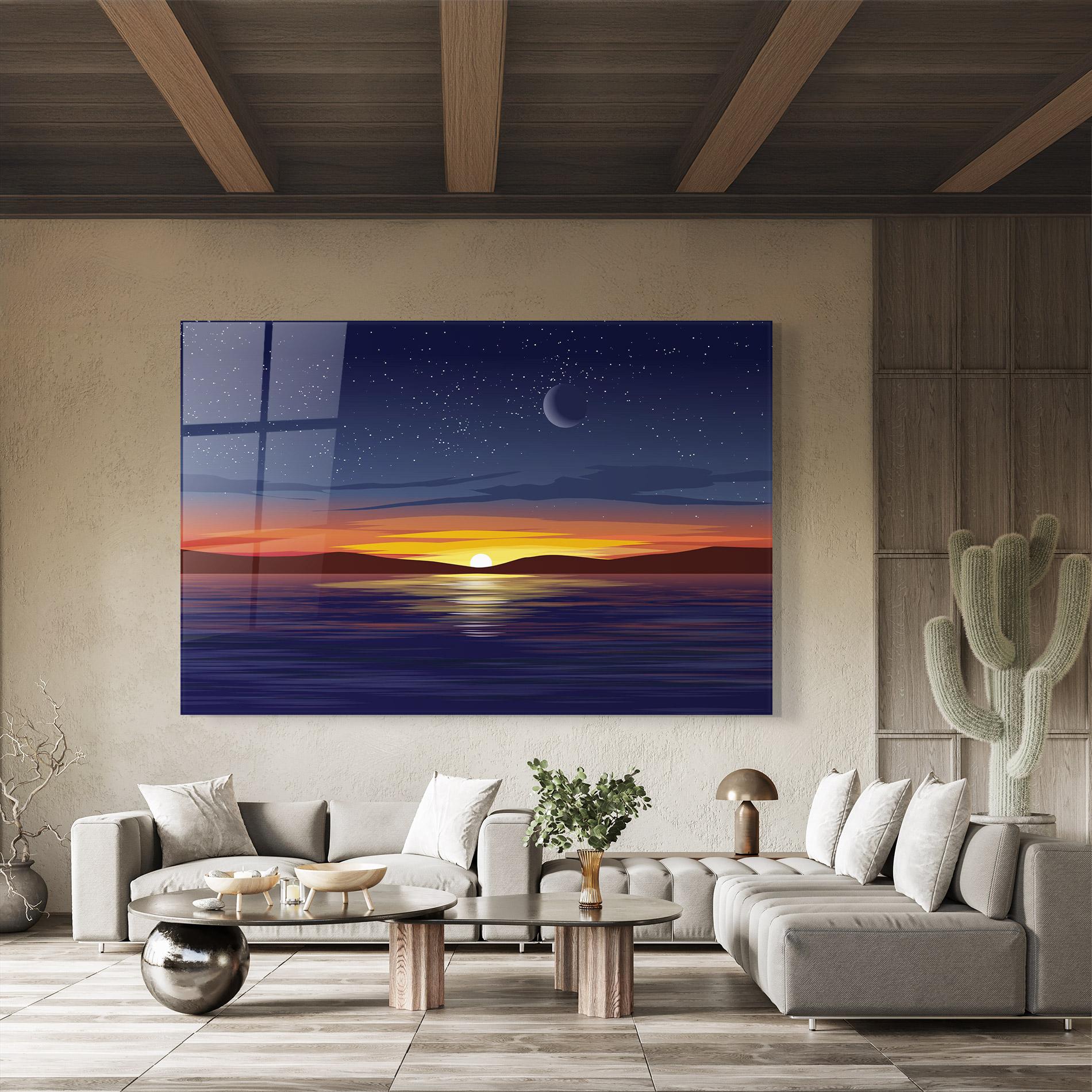 Tablou Sticla Ocean Moon Sunset mockup 8