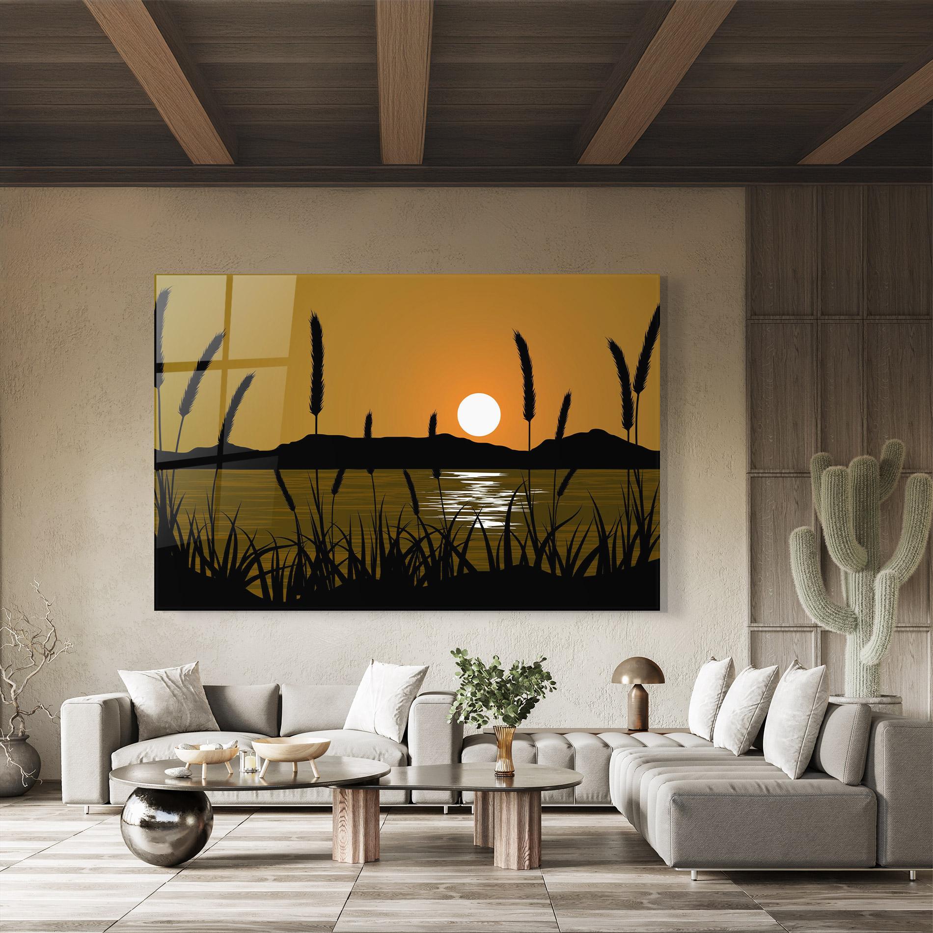 Tablou Sticla Orange Brown Sunset mockup 8