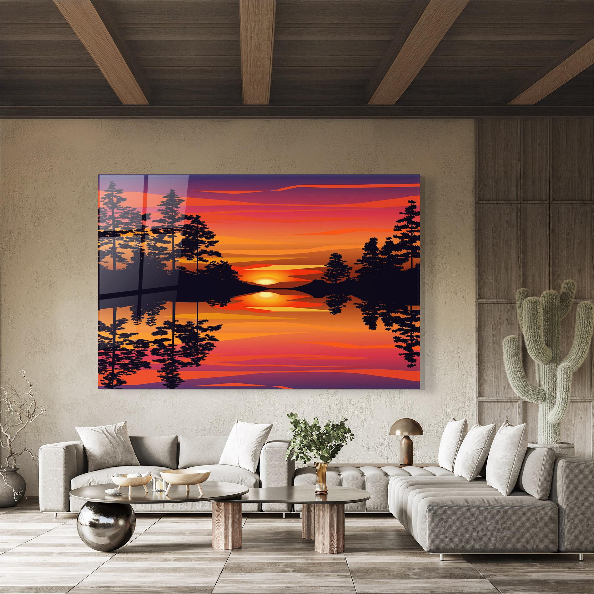 Tablou Sticla Sunset Forest Reflection mockup 8