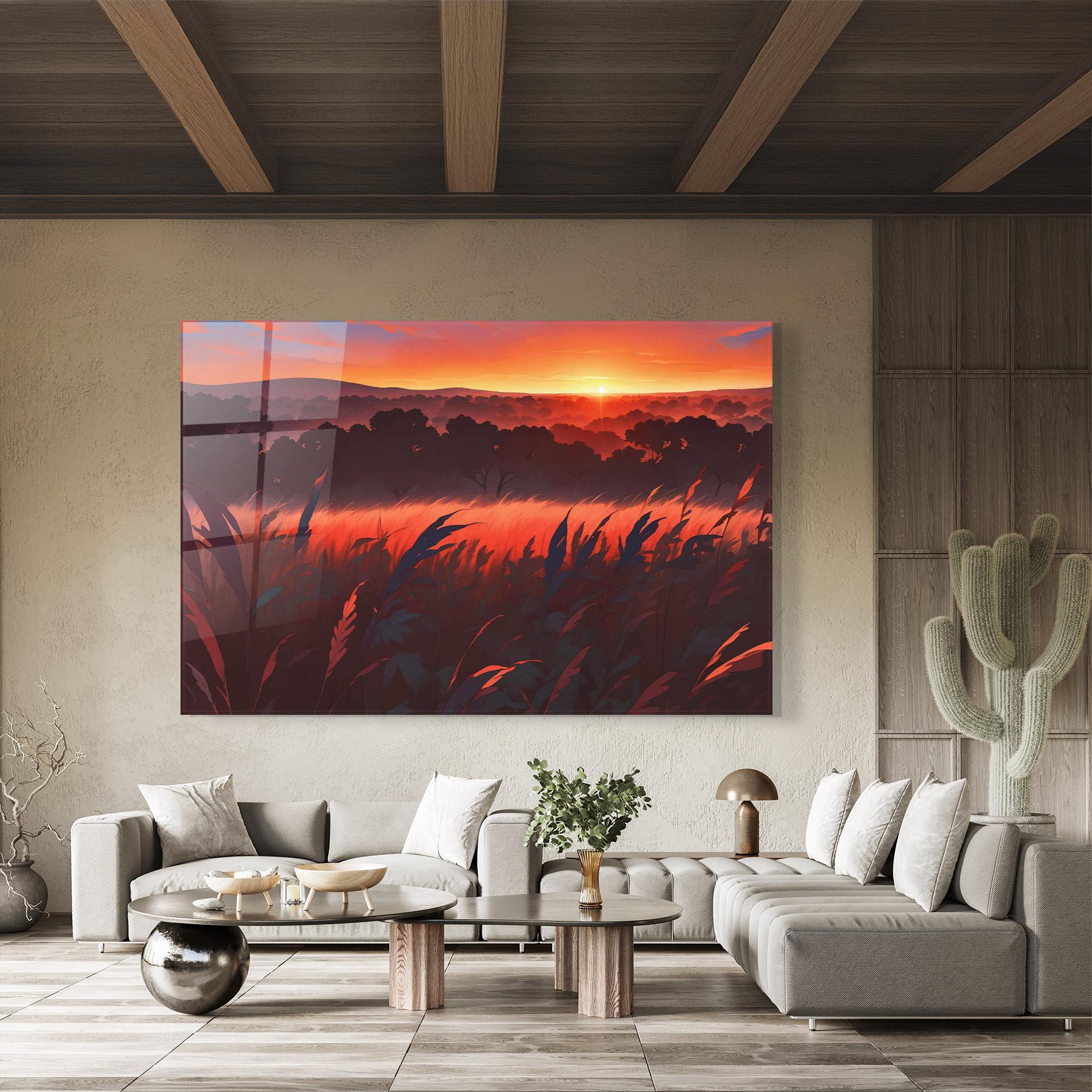 Tablou Sticla Sunset Red Field mockup 8