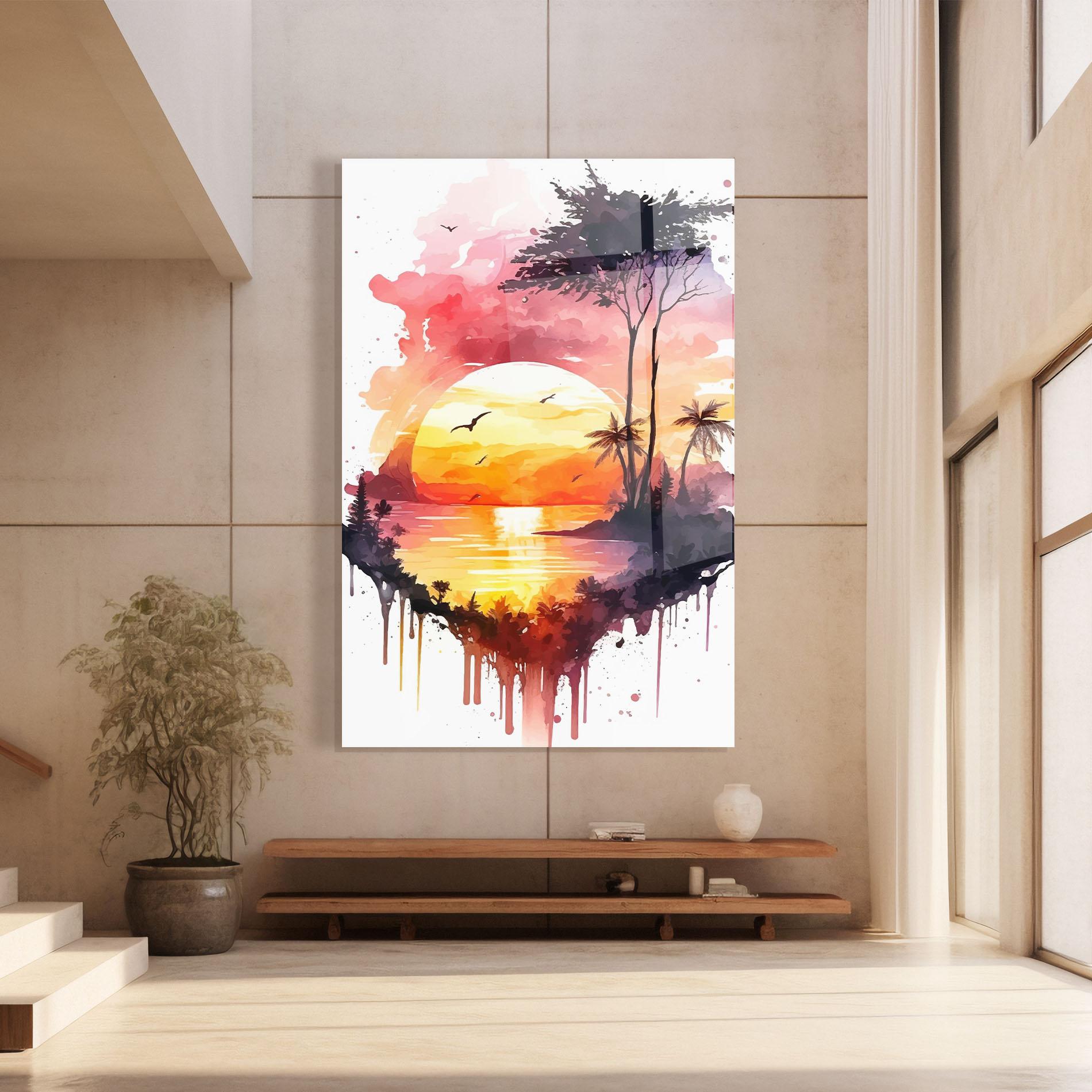 Tablou Sticla Purple Sunset Art mockup 8