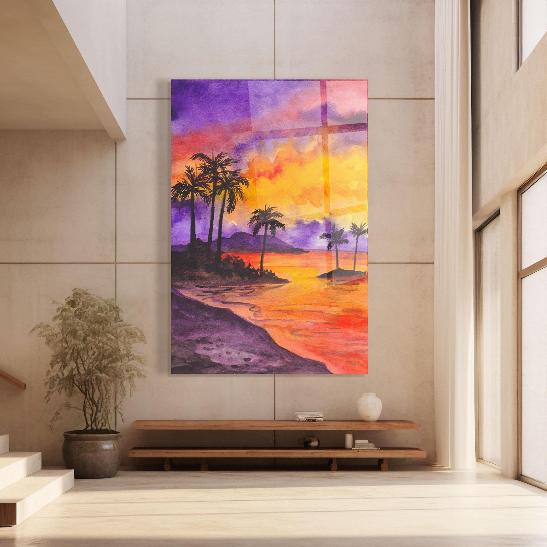 Tablou Sticla Sunset Watercolor Painting mockup 8