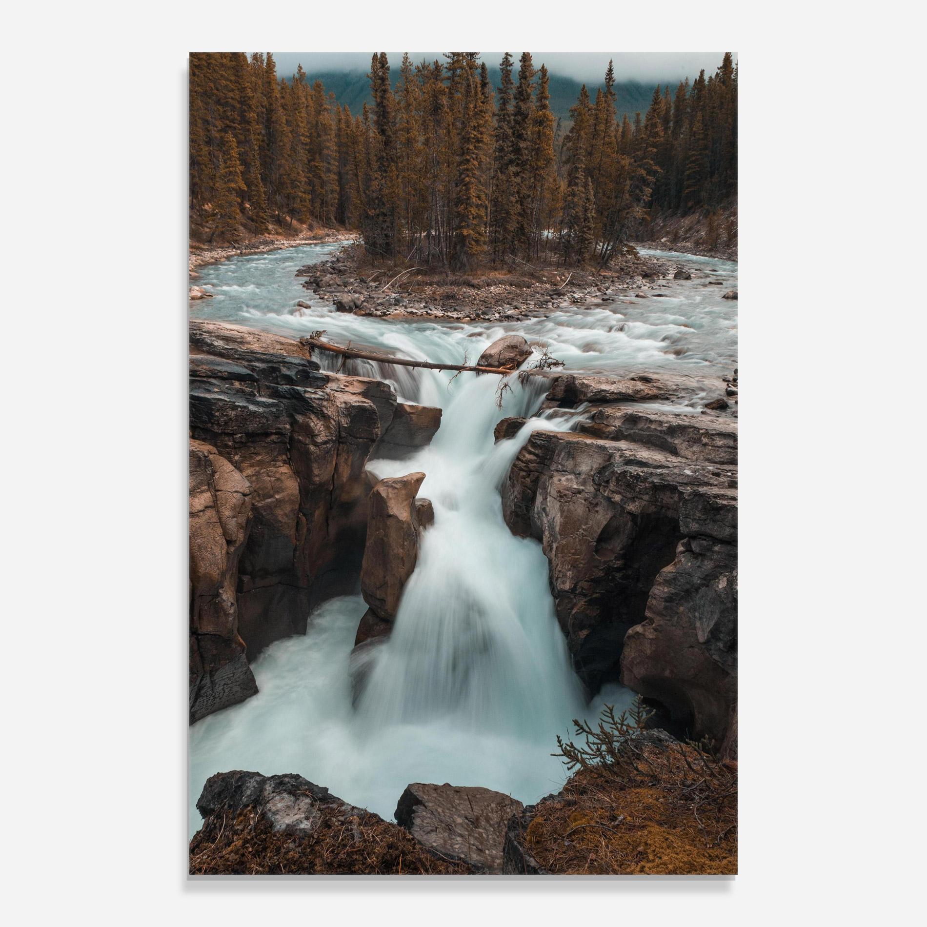 Tablou Sticla Orange Trees Waterfall mockup 0