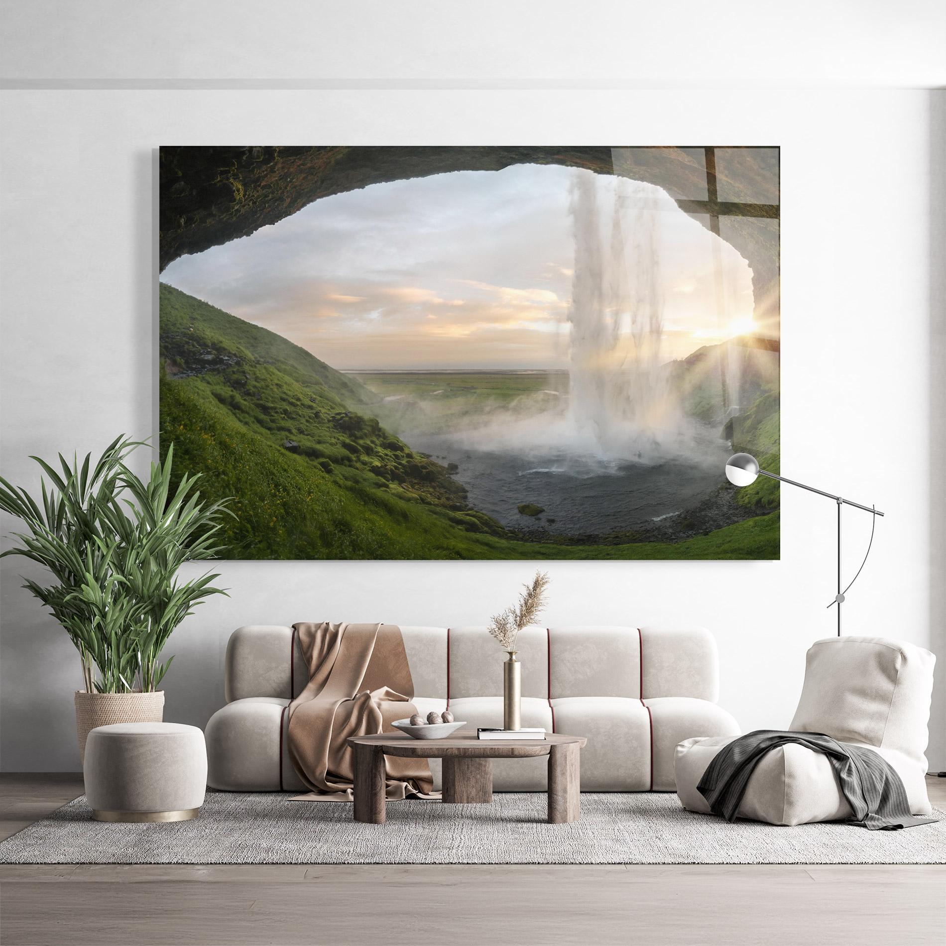 Tablou Sticla Cave Waterfall mockup 9