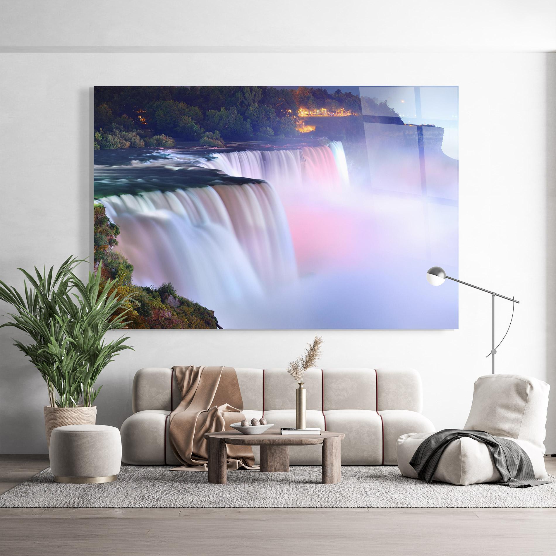 Tablou Sticla Dreamy Purple Waterfall mockup 9