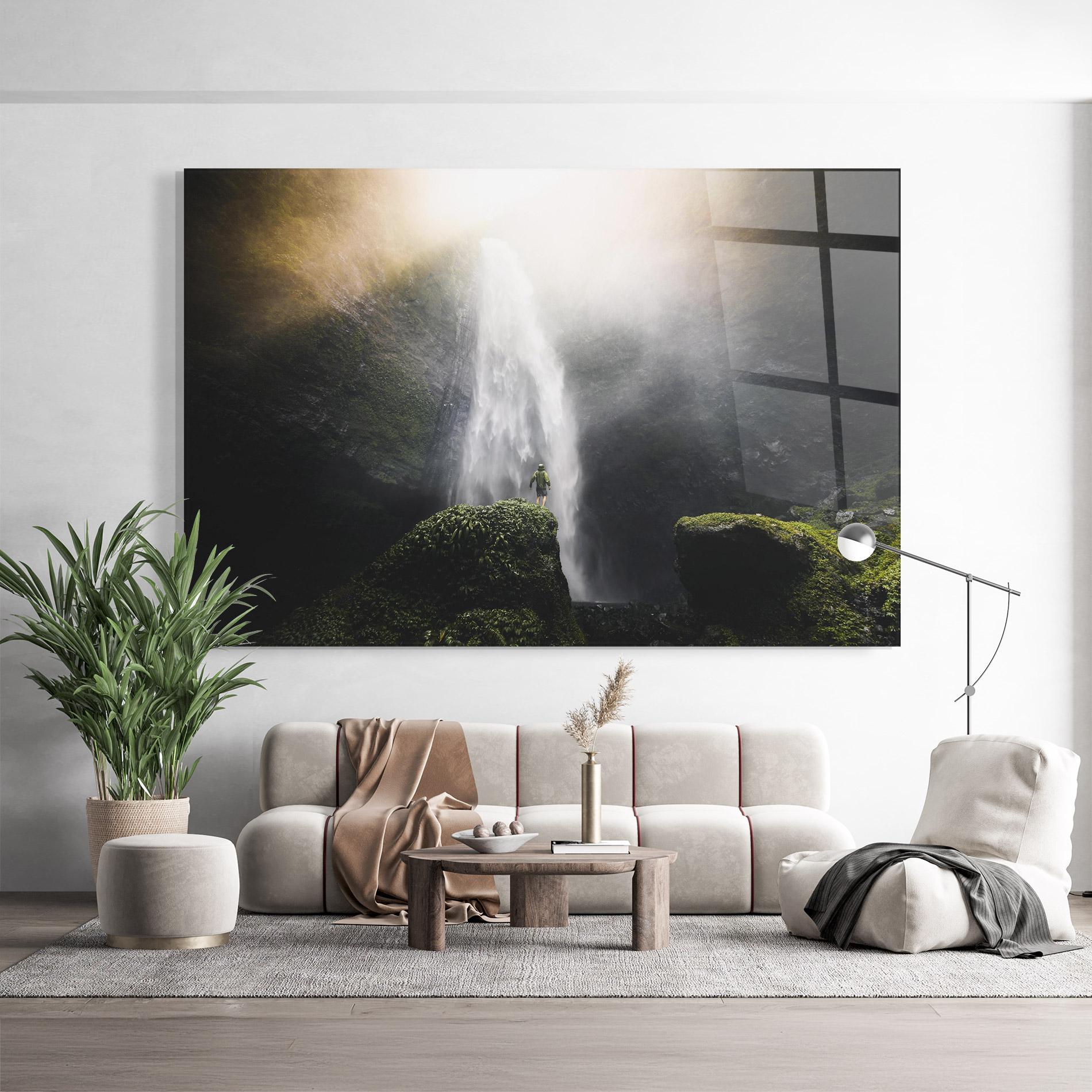 Tablou Sticla Green Man Waterfall mockup 9