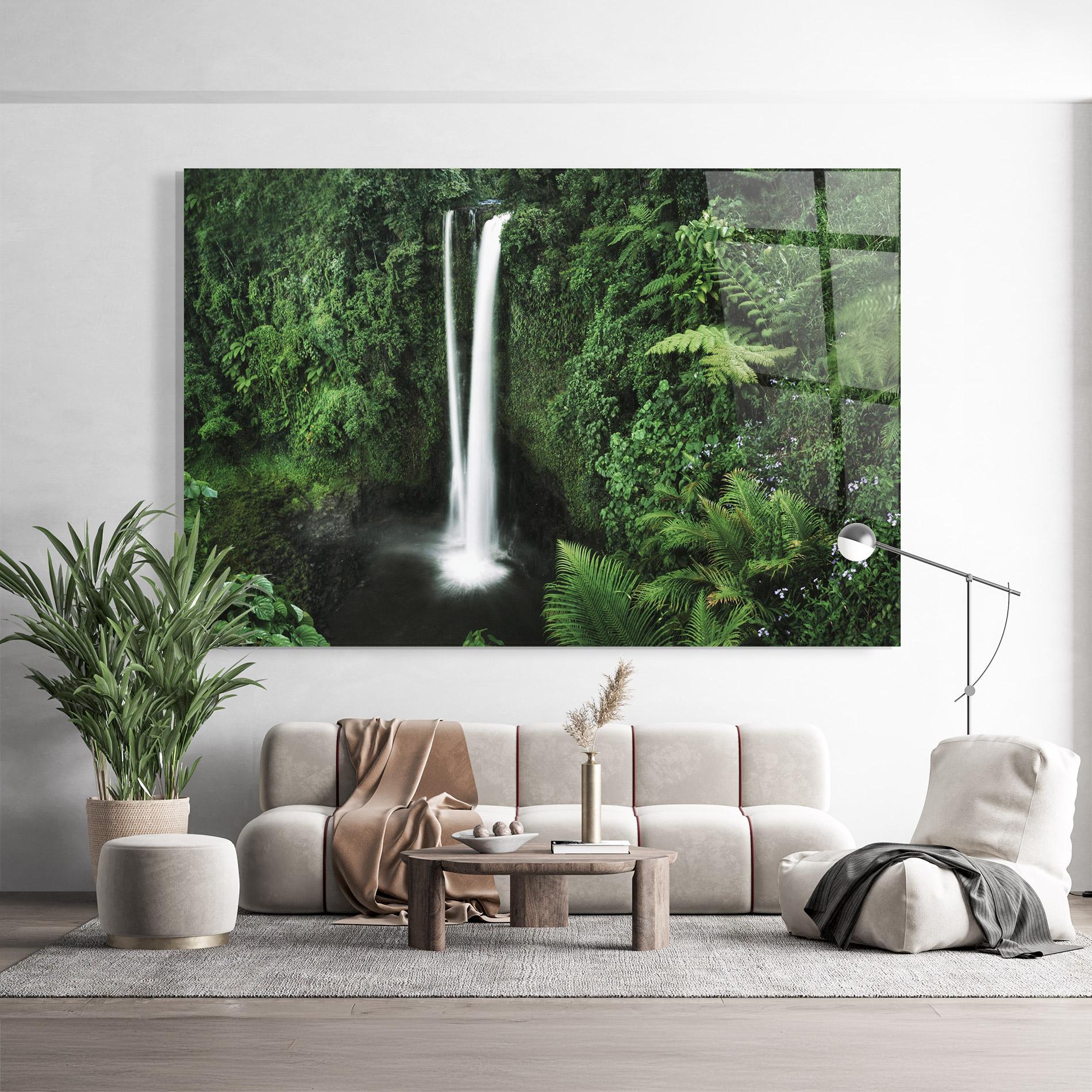Tablou Sticla Green Nature Waterfall mockup 9