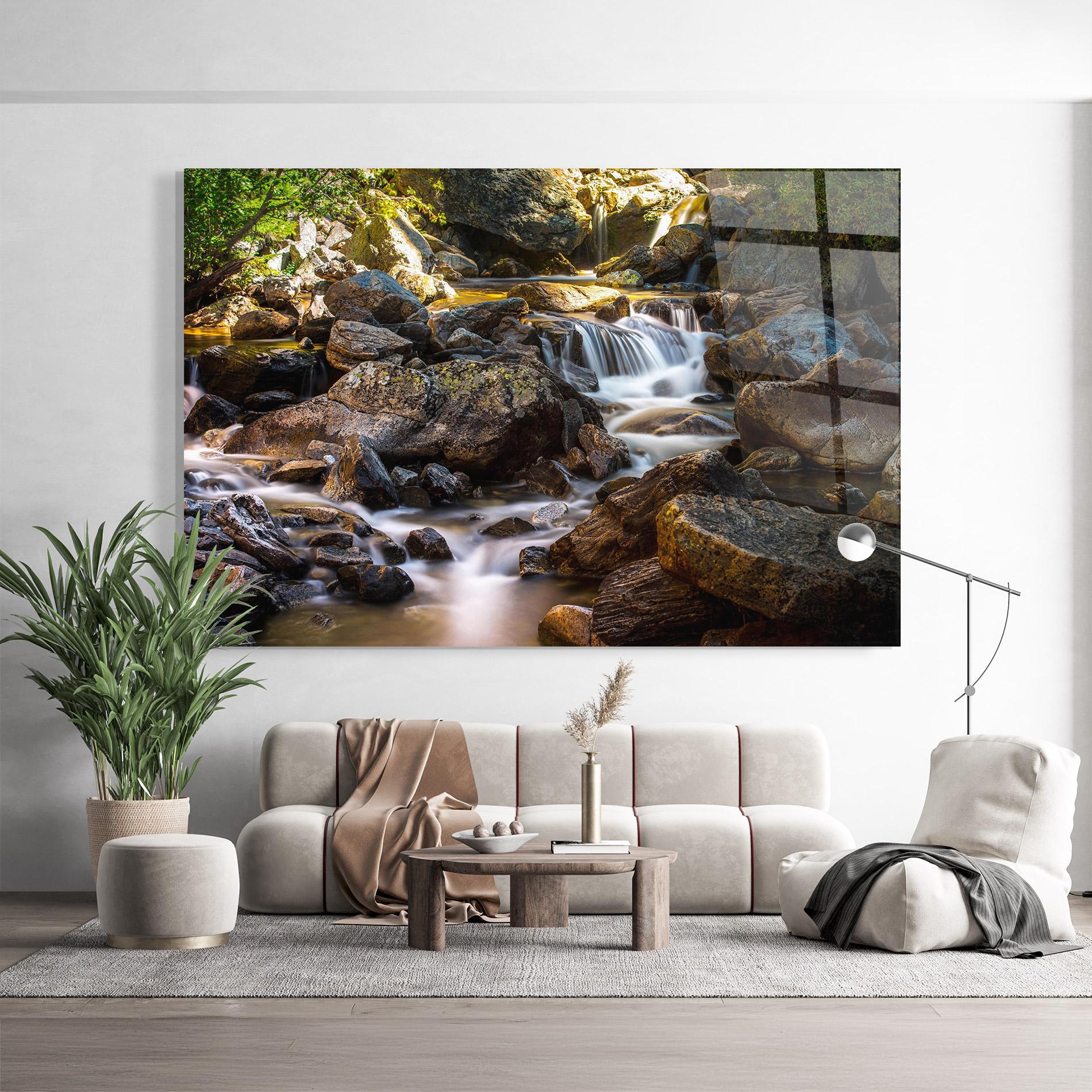 Tablou Sticla Nature Rocks Waterfall mockup 9