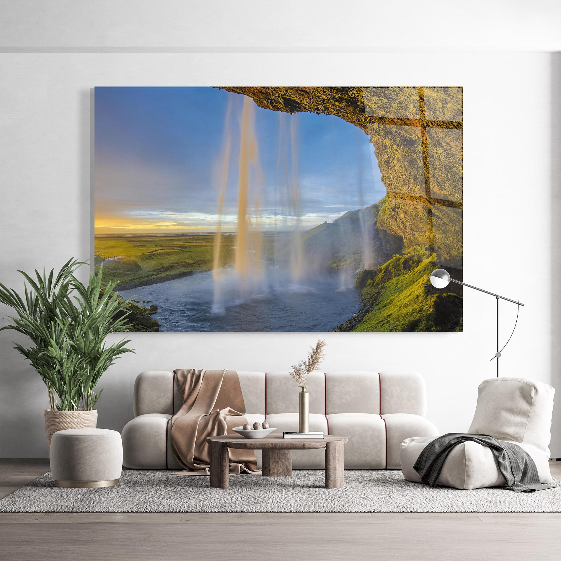 Tablou Sticla Orange Waterfall mockup 9