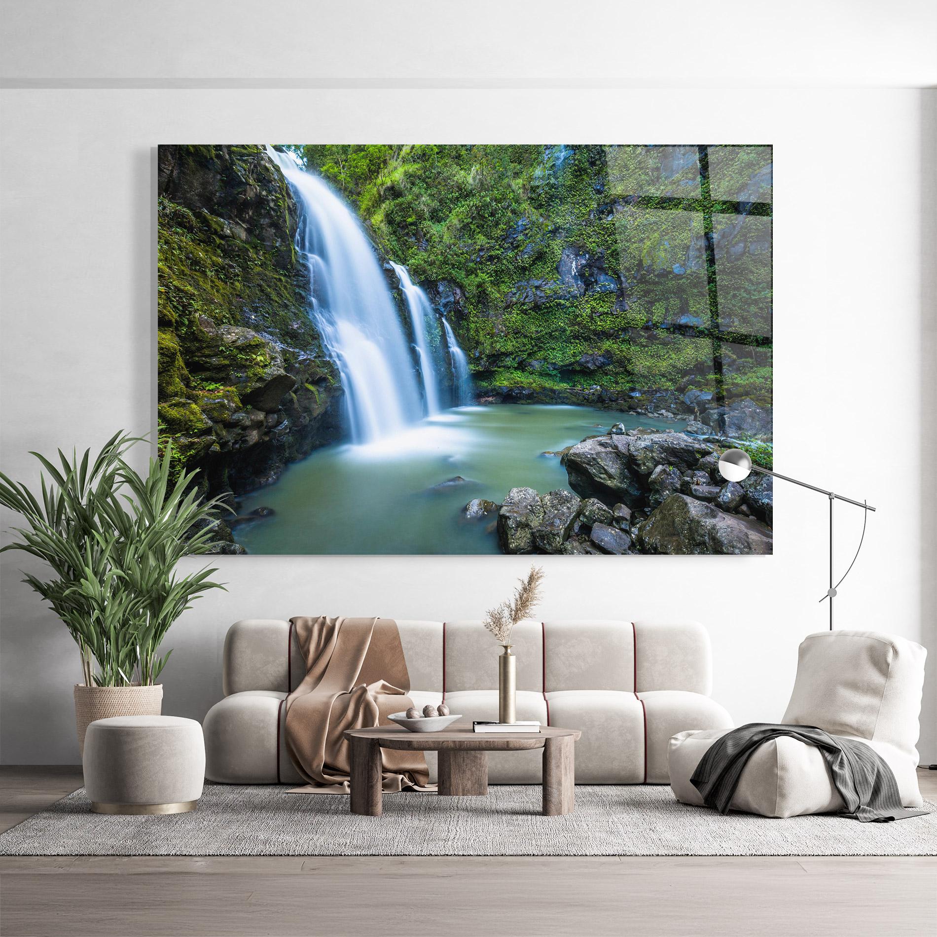 Tablou Sticla Swimming In Waterfall mockup 9