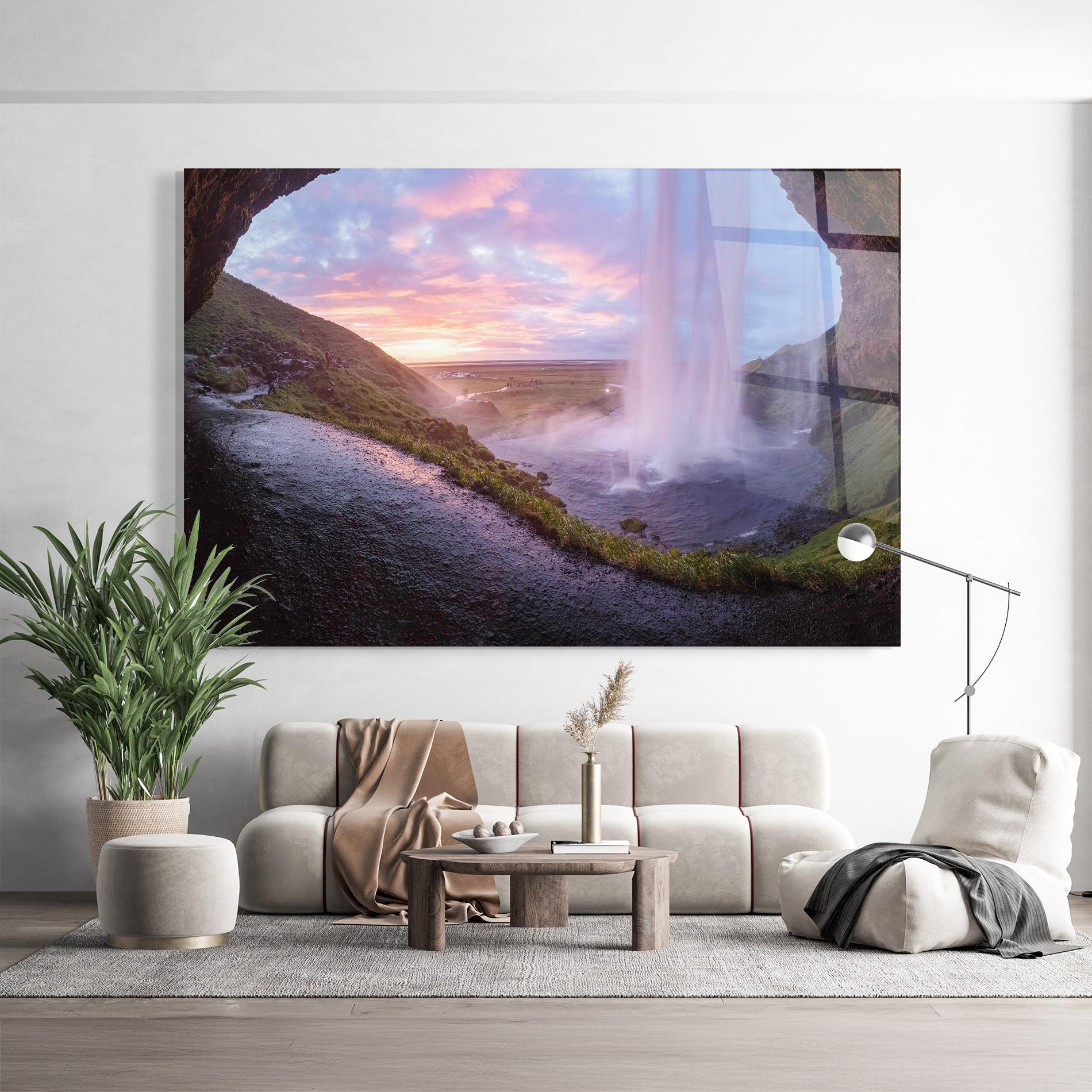 Tablou Sticla Waterfall From Cave View mockup 9