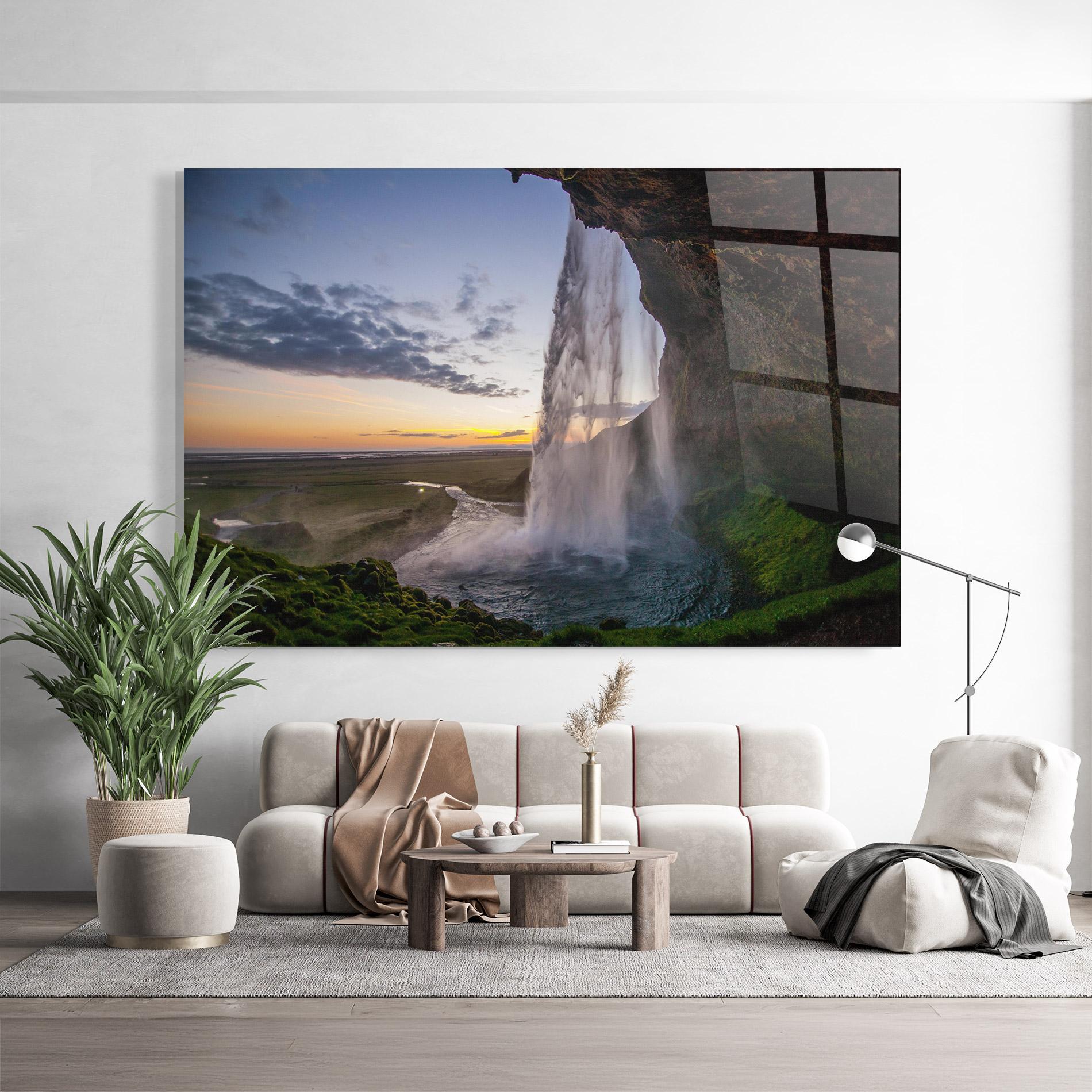 Tablou Sticla Yellow Line Waterfall mockup 9