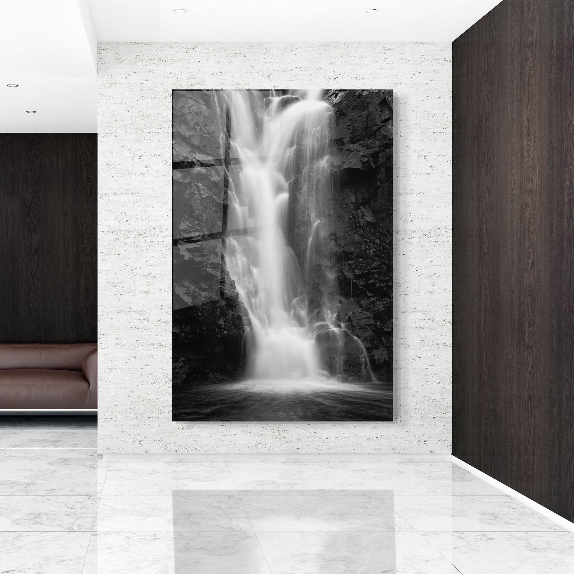 Tablou Sticla Black Rock Waterfall View mockup 9
