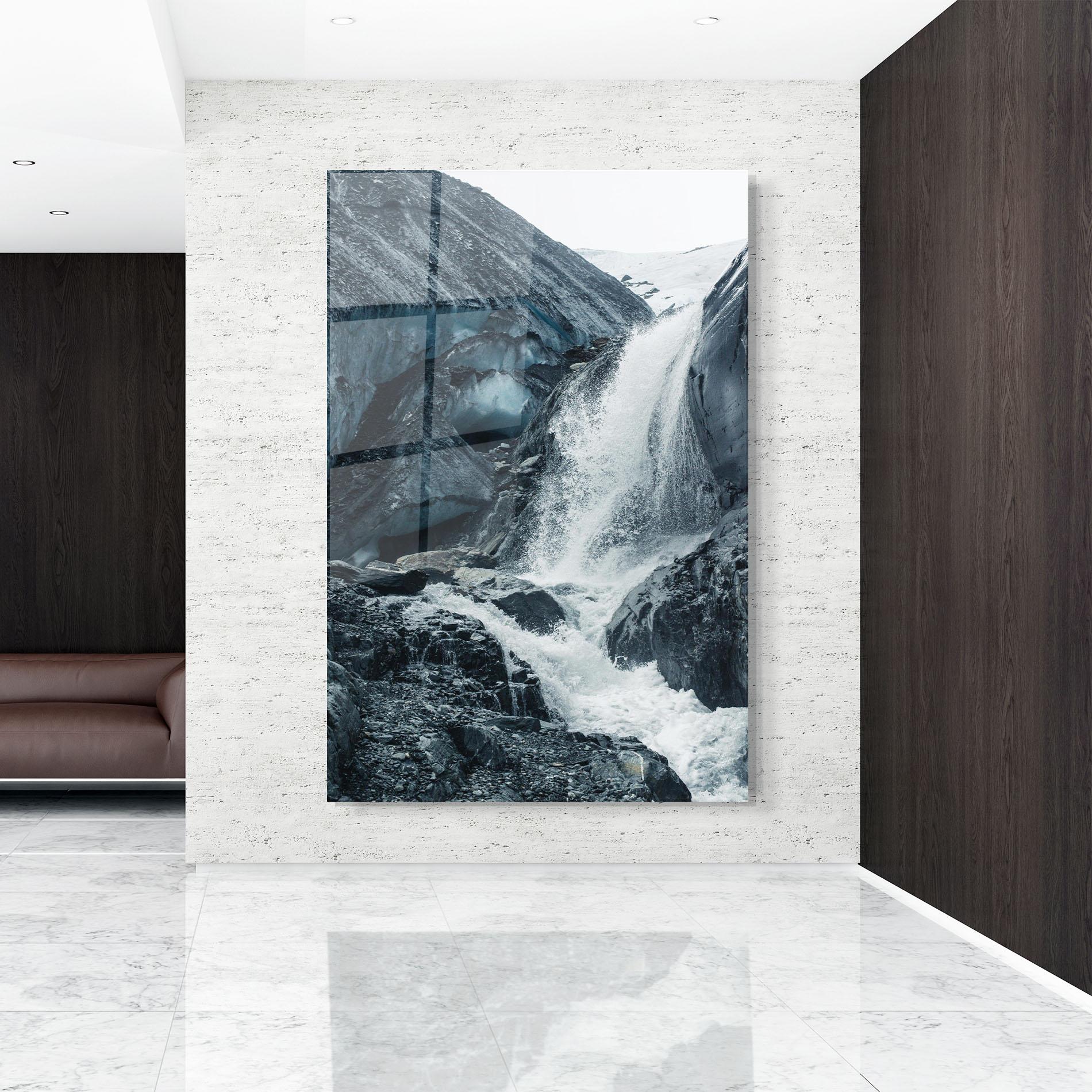 Tablou Sticla Blue Rocks Waterfall mockup 9