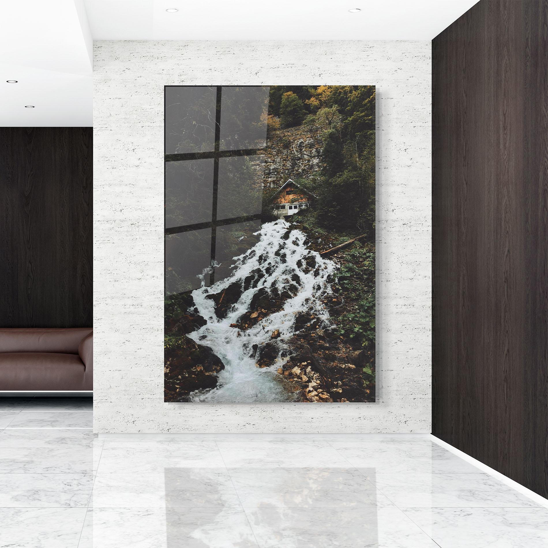 Tablou Sticla Waterfall From Home mockup 9