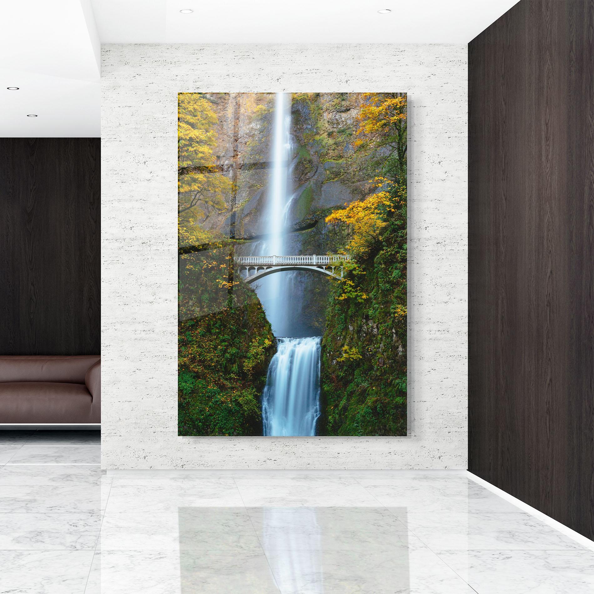 Tablou Sticla Yellow Leaves Bridge mockup 9