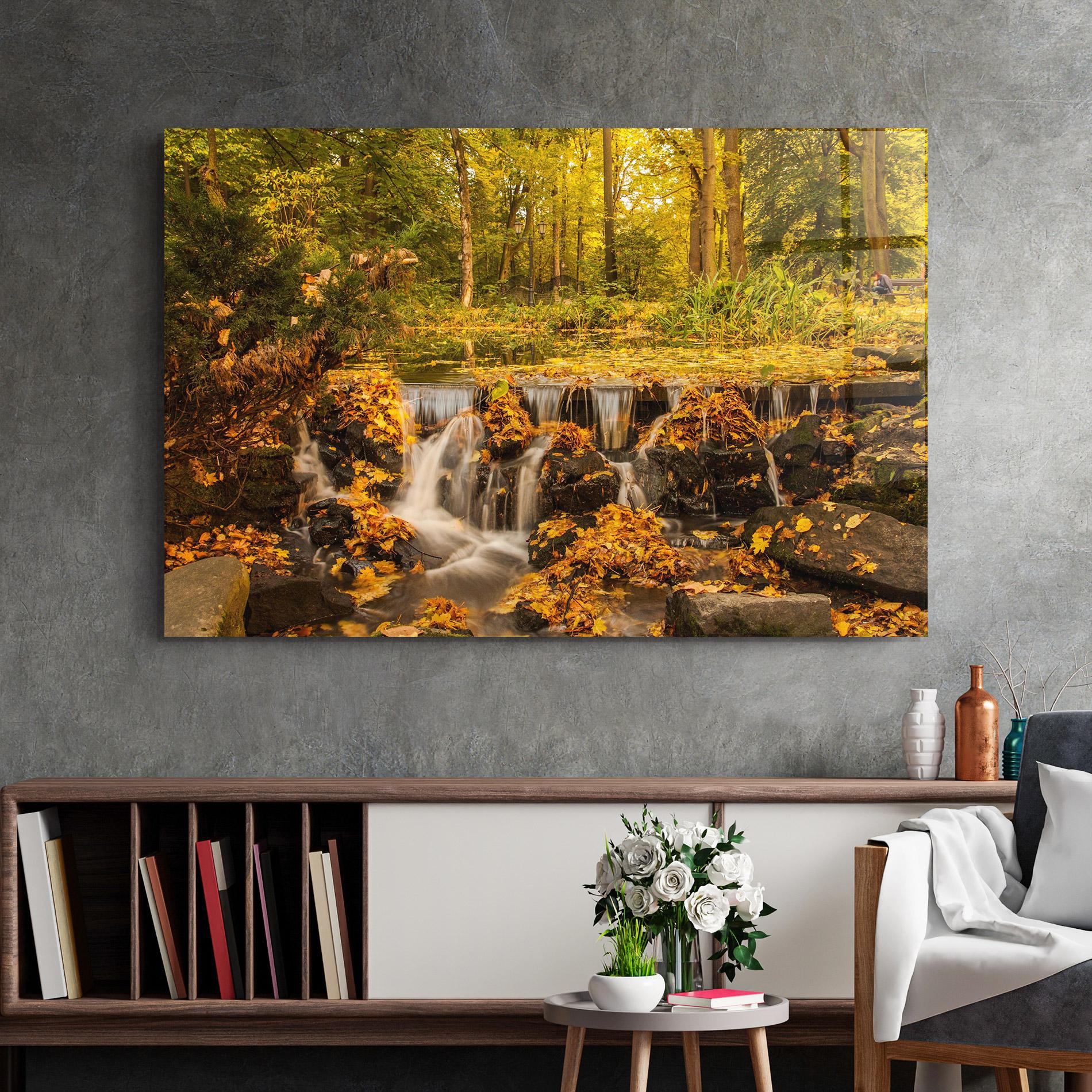 Tablou Sticla Autumn Pretty Waterfall mockup 2