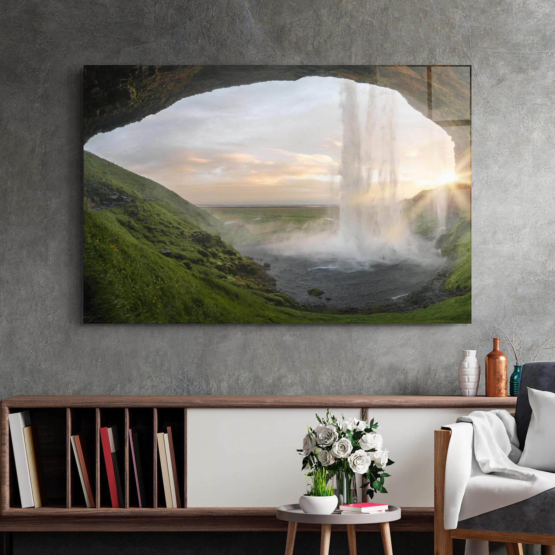 Tablou Sticla Cave Waterfall mockup 2