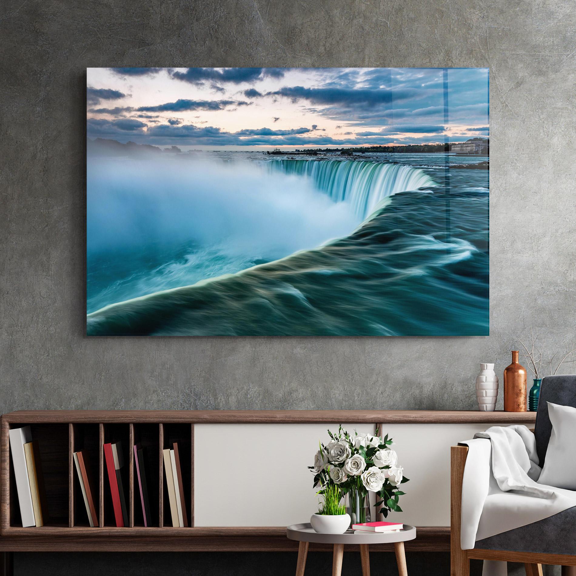 Tablou Sticla Dreamy Blue Waterfall mockup 2