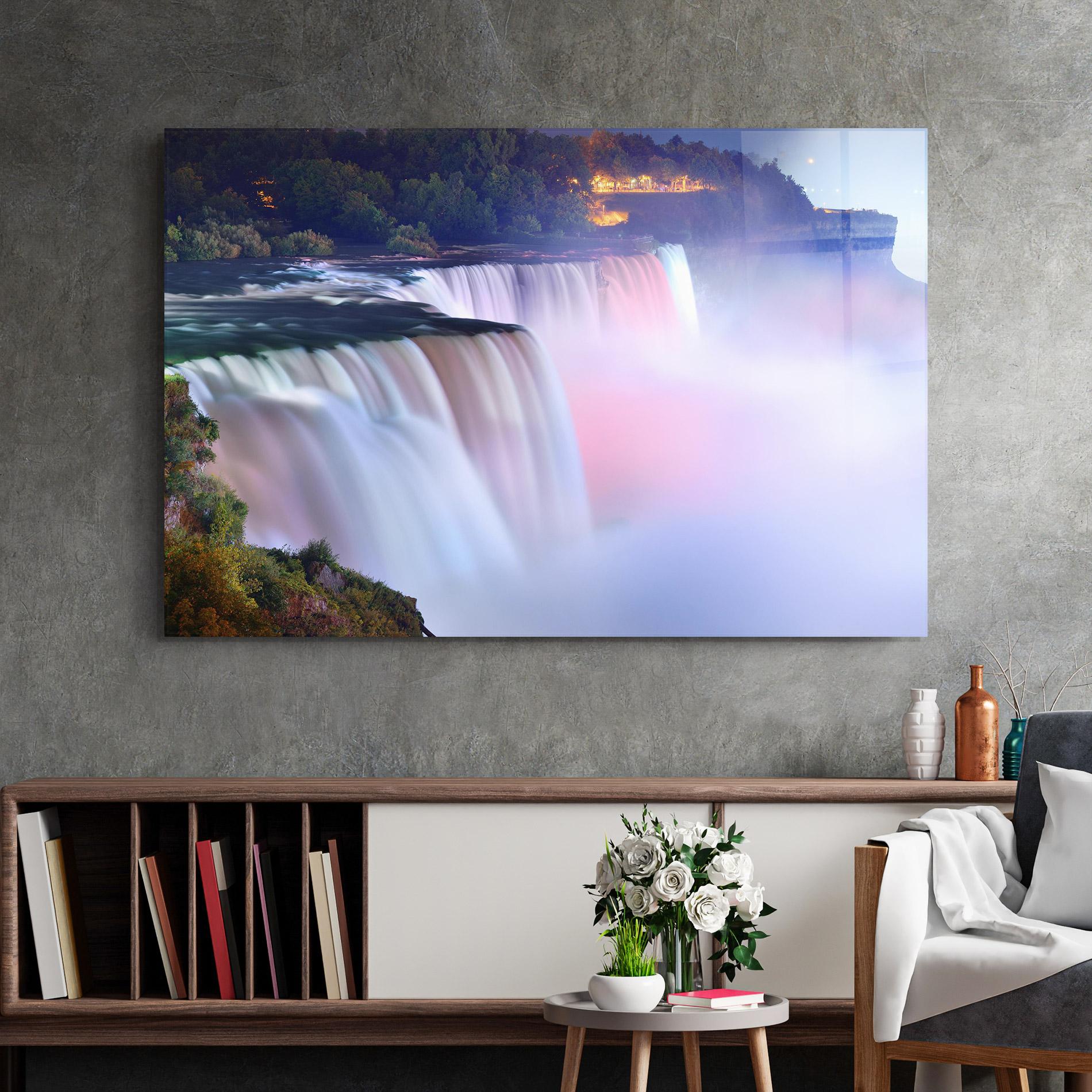 Tablou Sticla Dreamy Purple Waterfall mockup 2