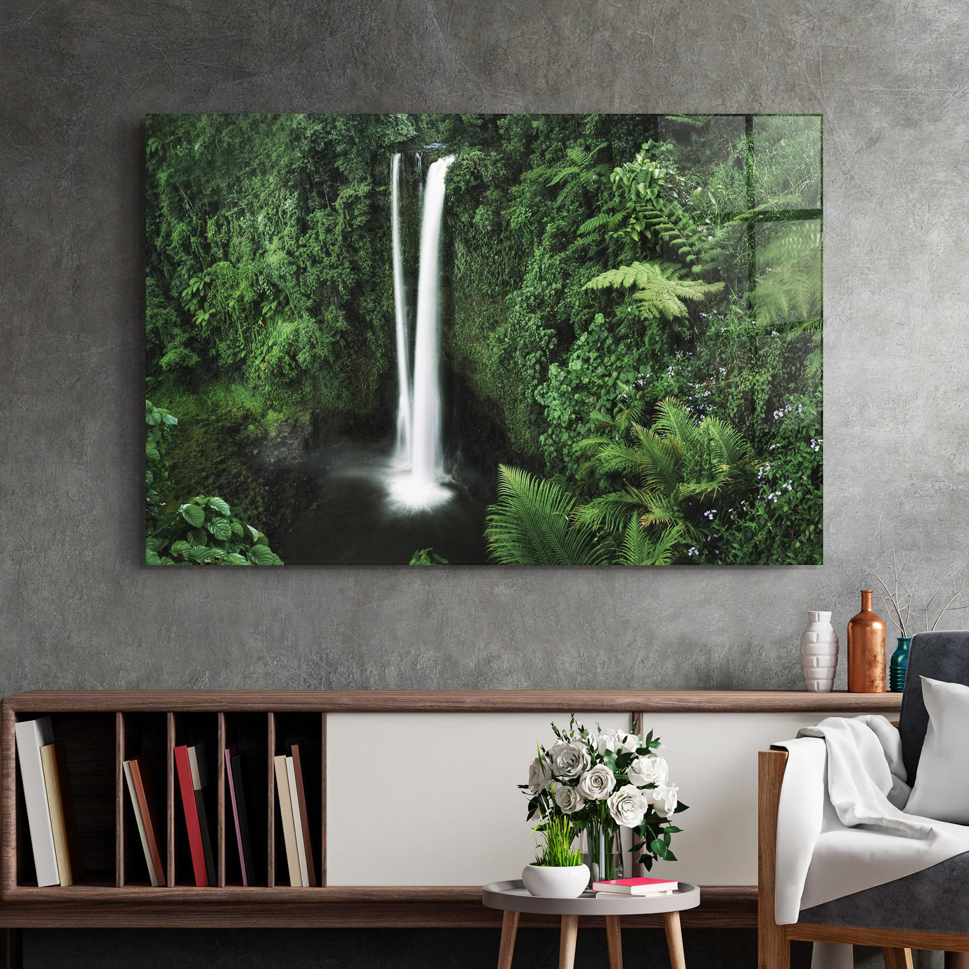 Tablou Sticla Green Nature Waterfall mockup 2
