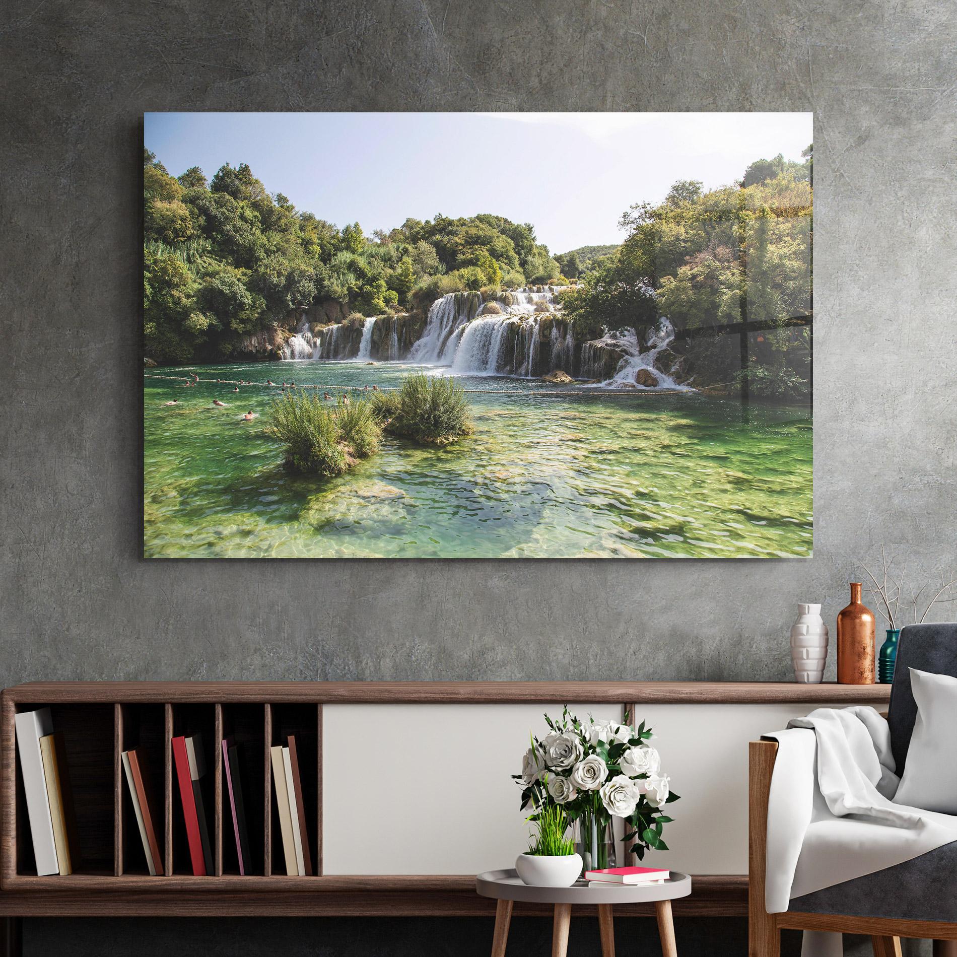 Tablou Sticla Green Waterfall mockup 2