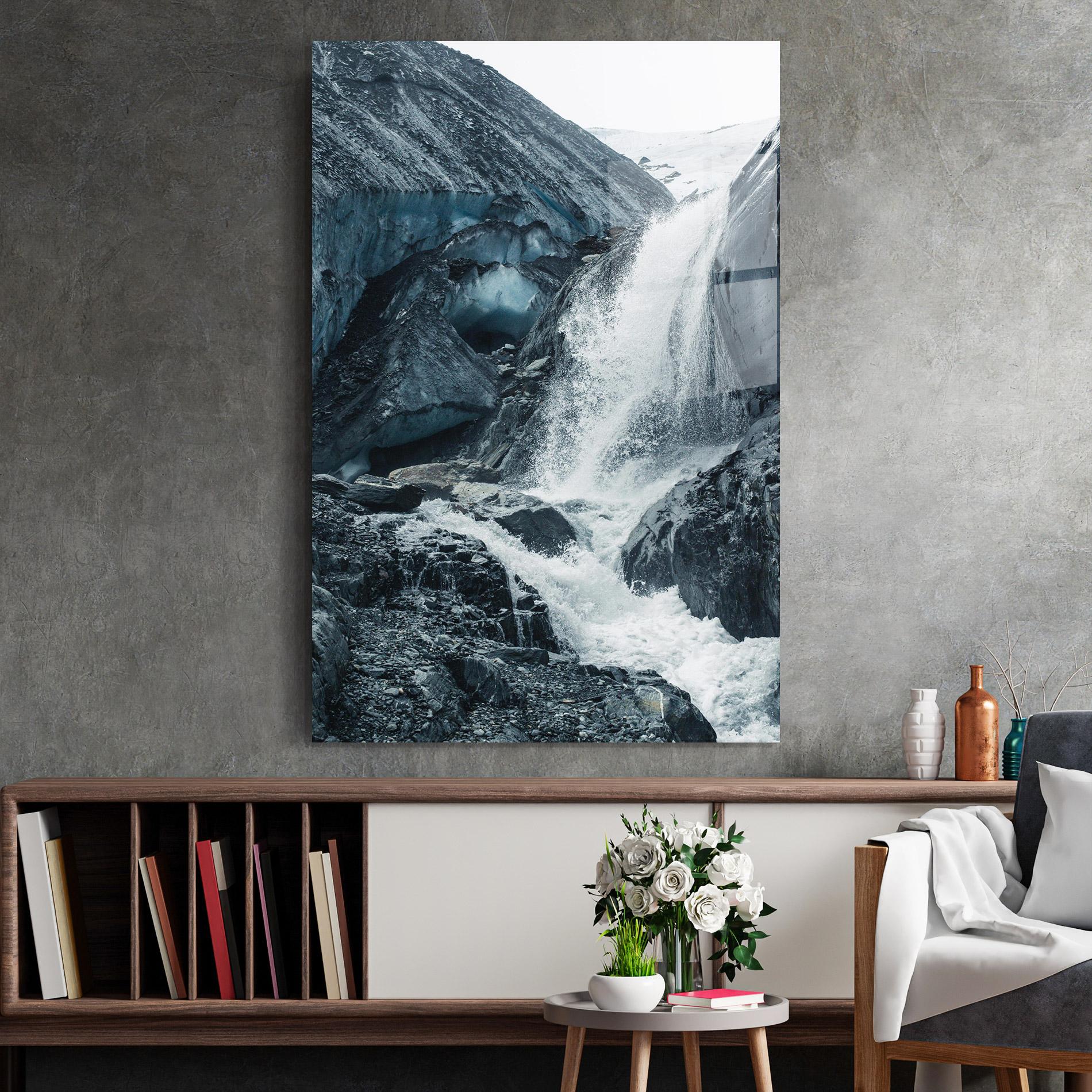 Tablou Sticla Blue Rocks Waterfall mockup 2