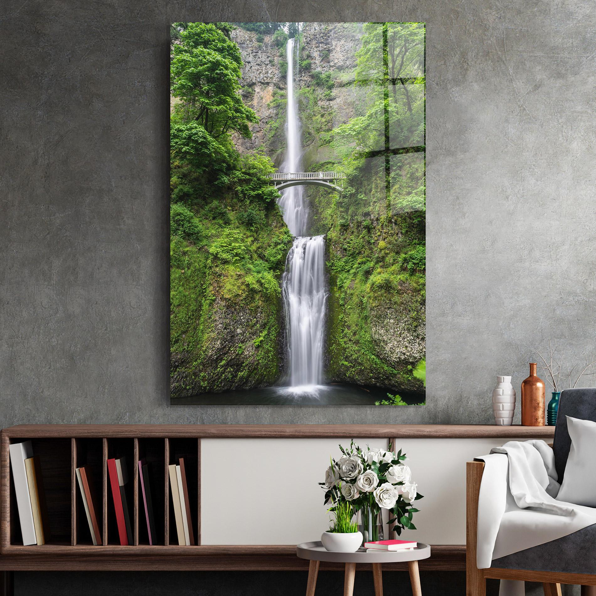 Tablou Sticla Green Leaves Bridge View mockup 2