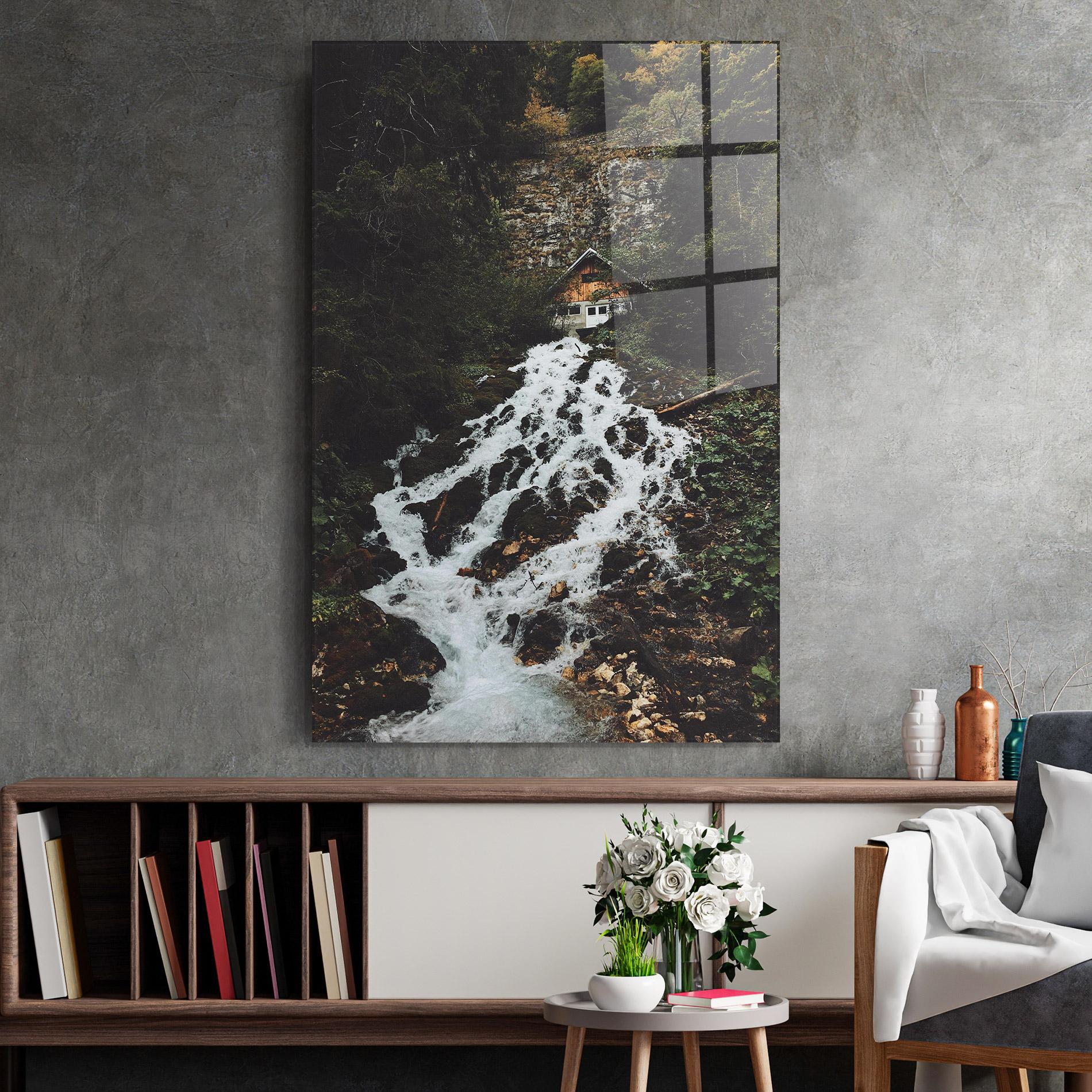 Tablou Sticla Waterfall From Home mockup 2